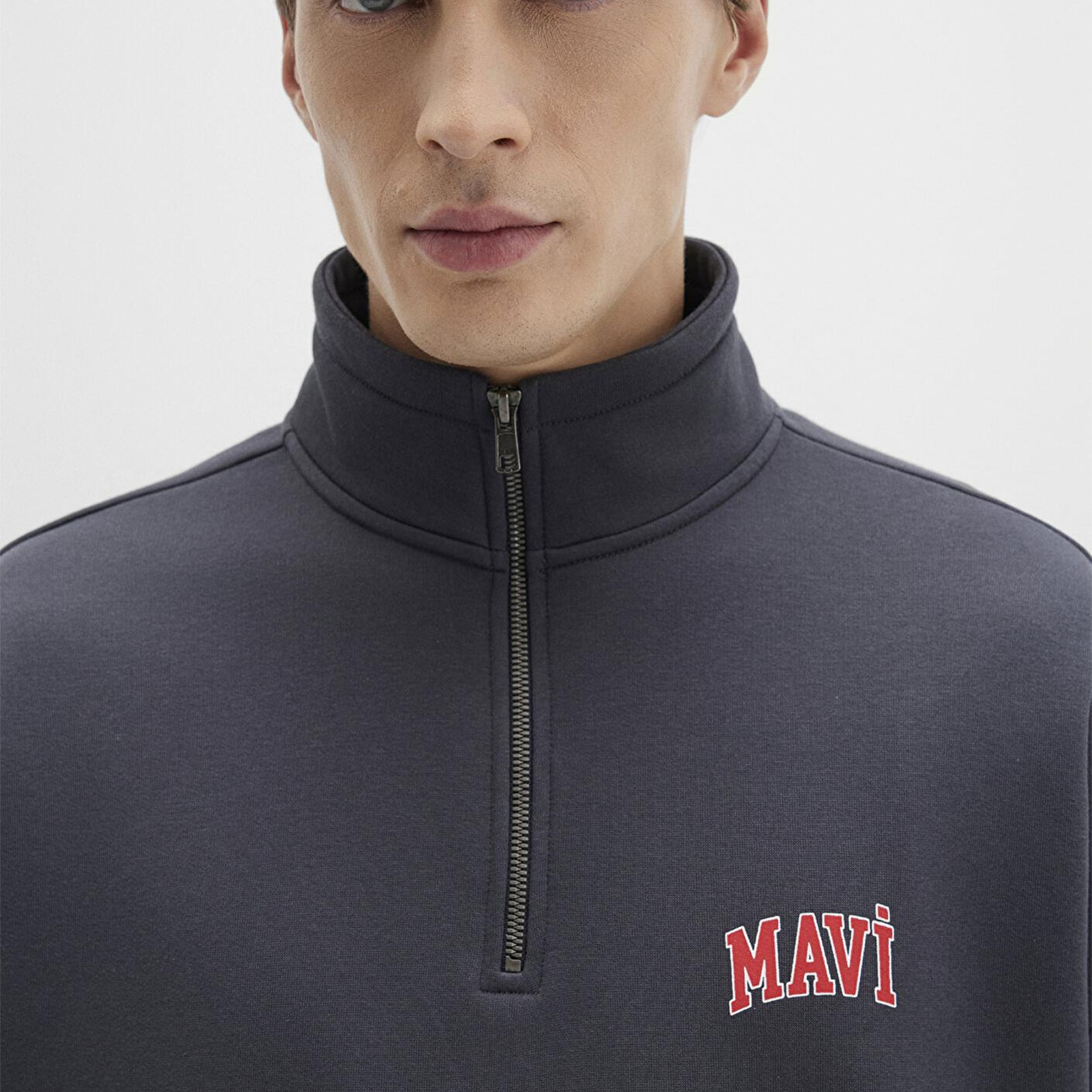 Mavi Mavi Logo Baskılı Yarı Fermuarlı Antrasit Sweatshirt 0S10208-80106
