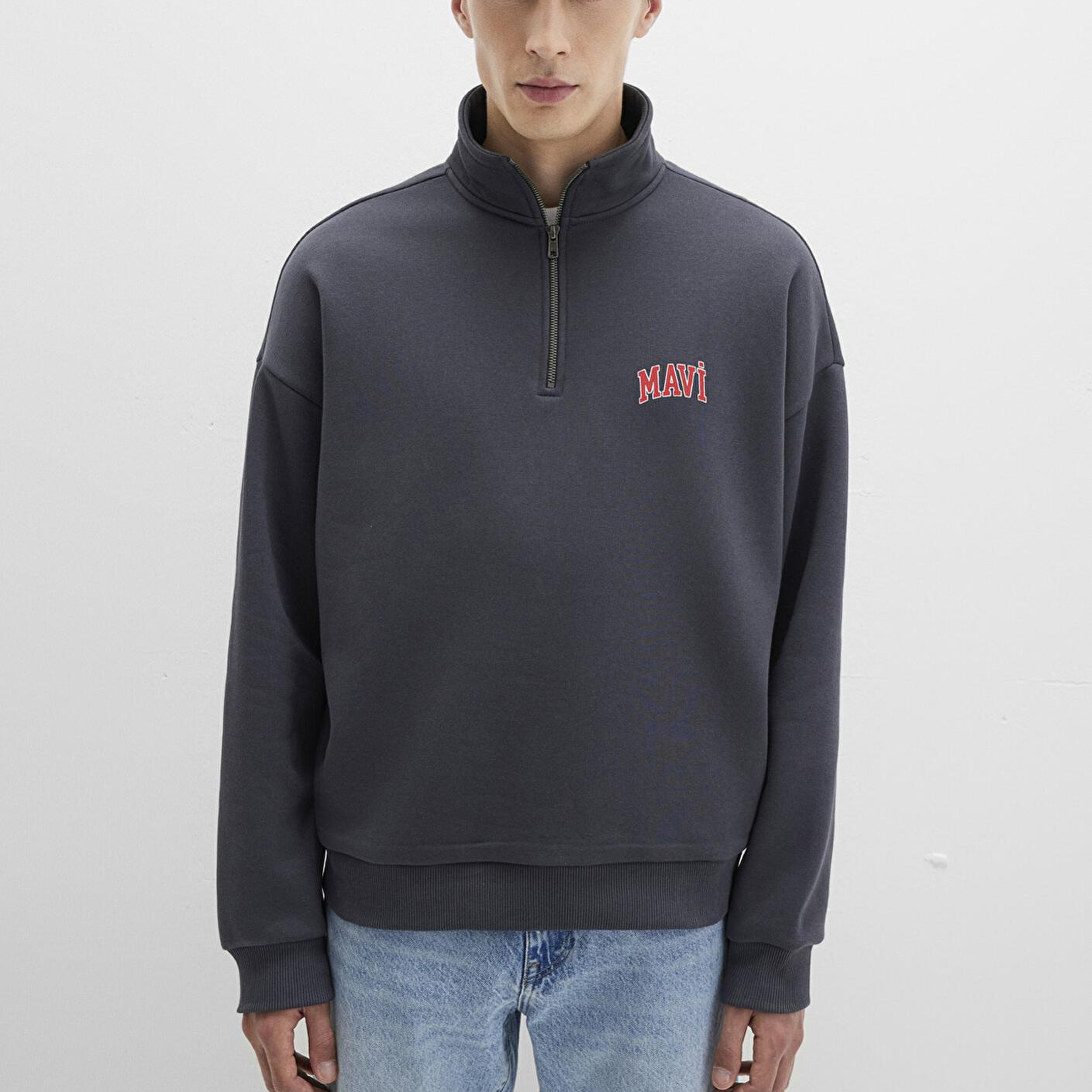 Mavi Mavi Logo Baskılı Yarı Fermuarlı Antrasit Sweatshirt 0S10208-80106