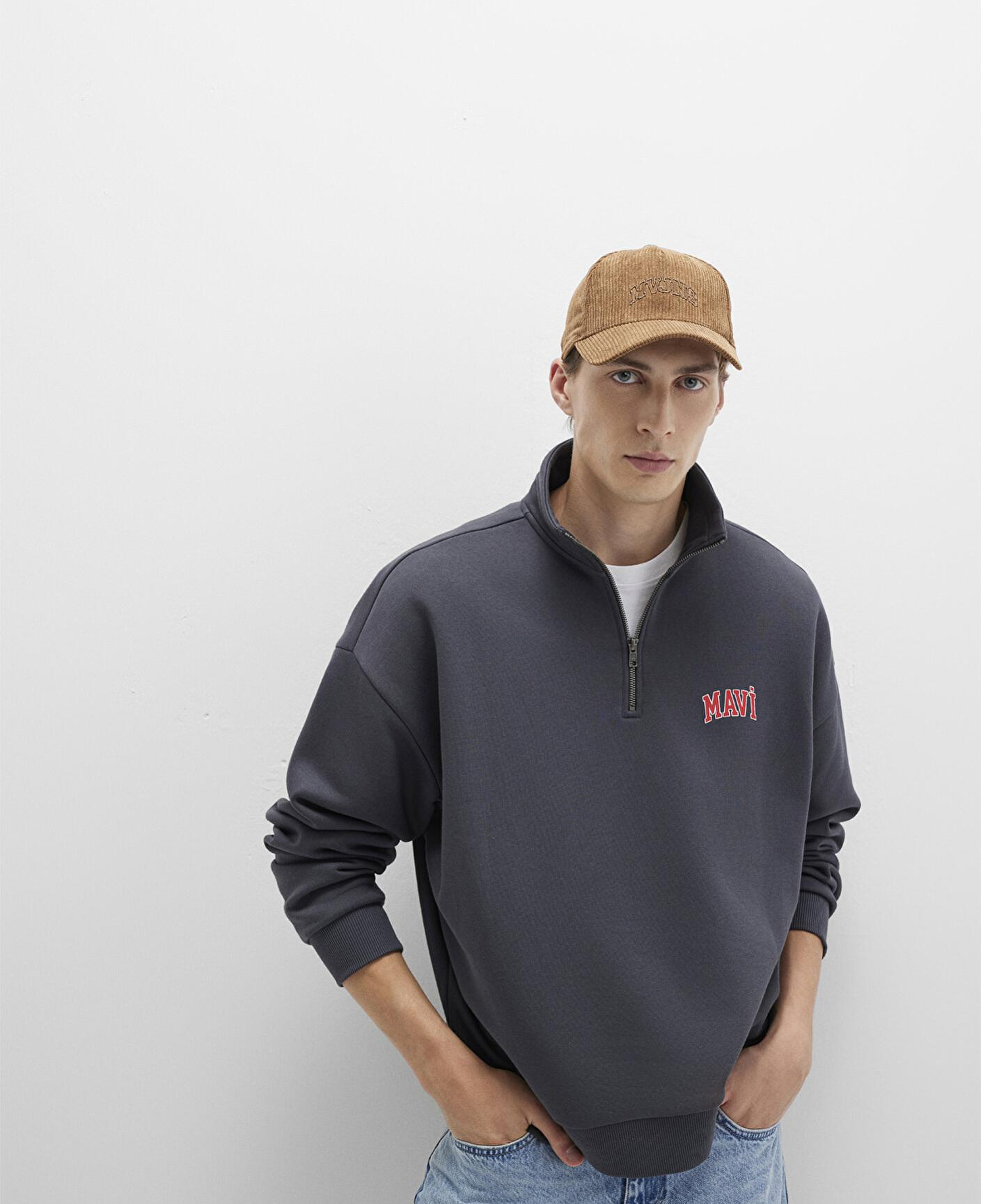 Mavi Mavi Logo Baskılı Yarı Fermuarlı Antrasit Sweatshirt 0S10208-80106