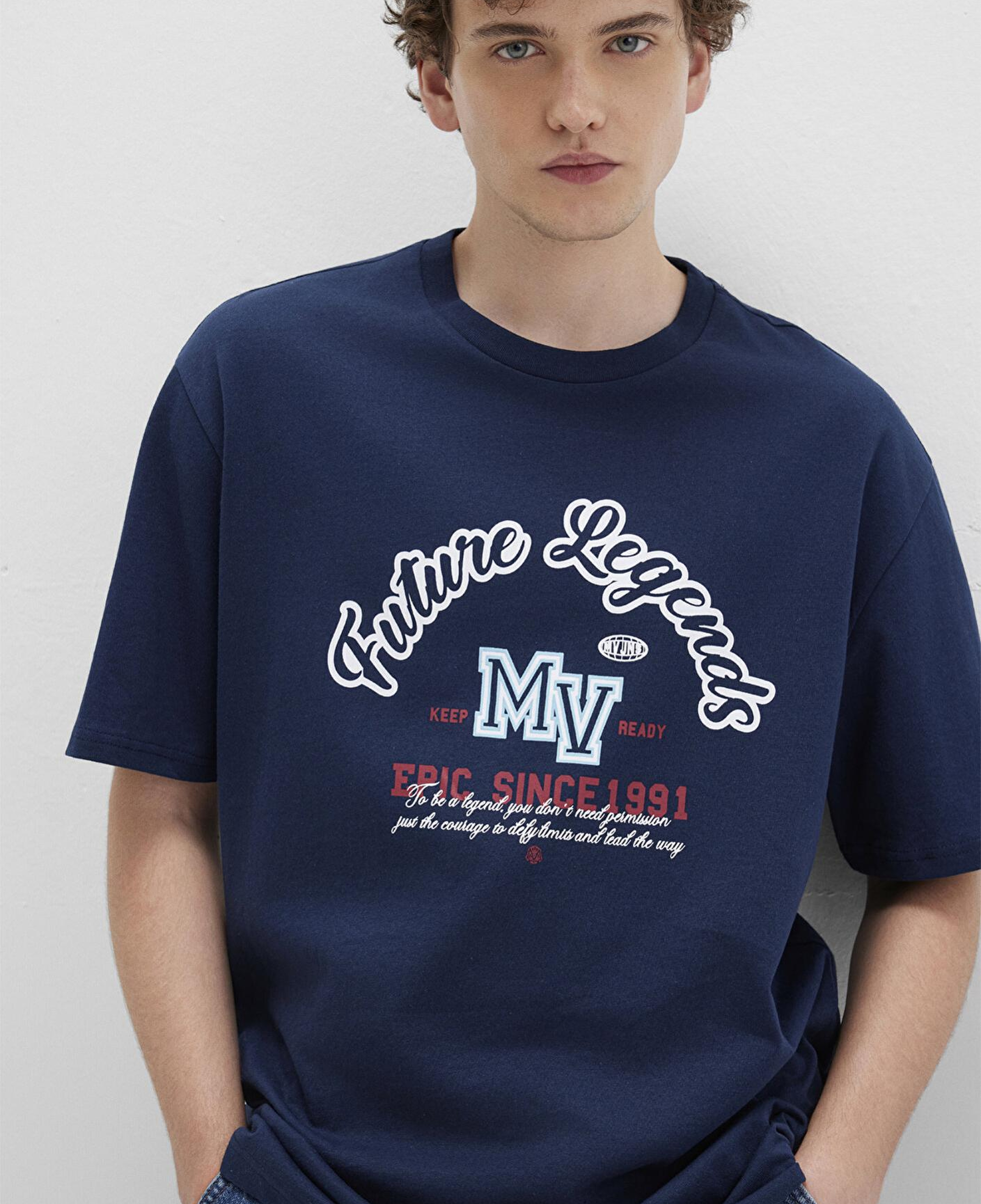 Mavi Baskılı Lacivert Tişört Loose Fit / Bol Rahat Kesim 0612850-89353