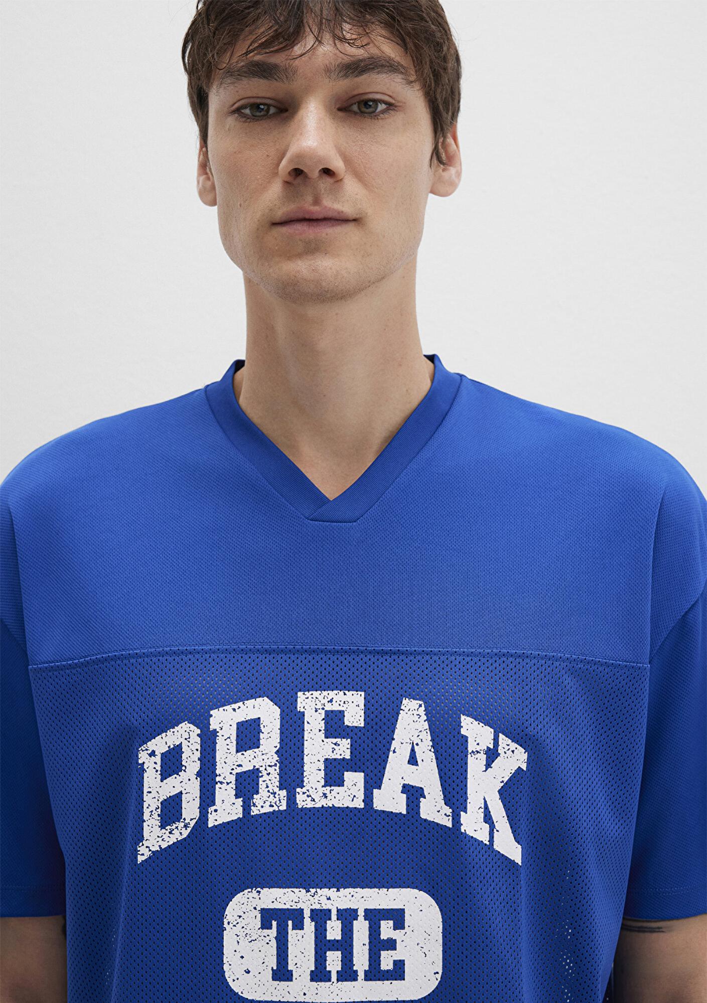 Mavi Baskılı Mavi Tişört Relaxed Fit / Rahat Kesim 0612849-70907