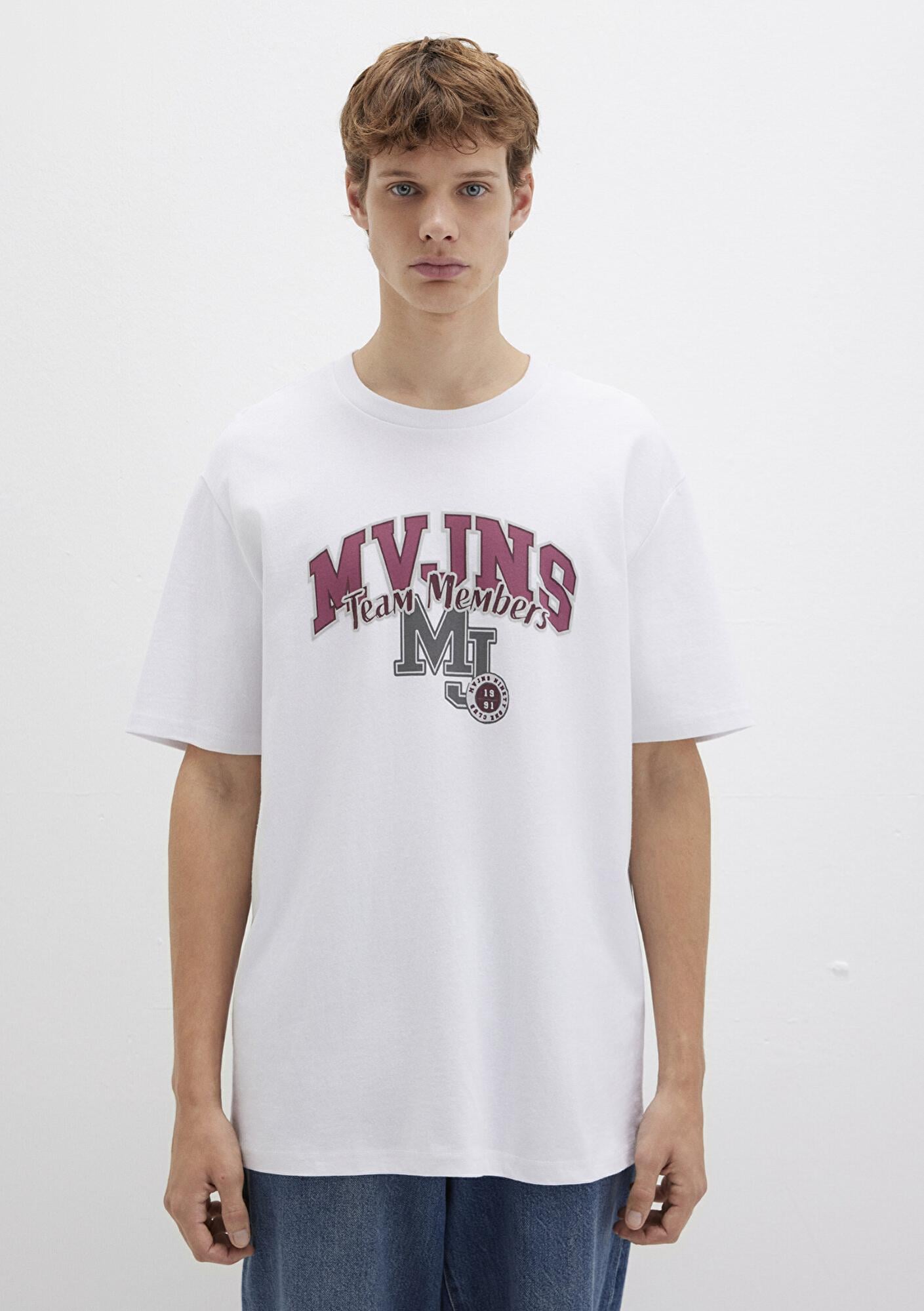 Mavi MVJNS Baskılı Beyaz Tişört Loose Fit / Bol Rahat Kesim 0612858-620