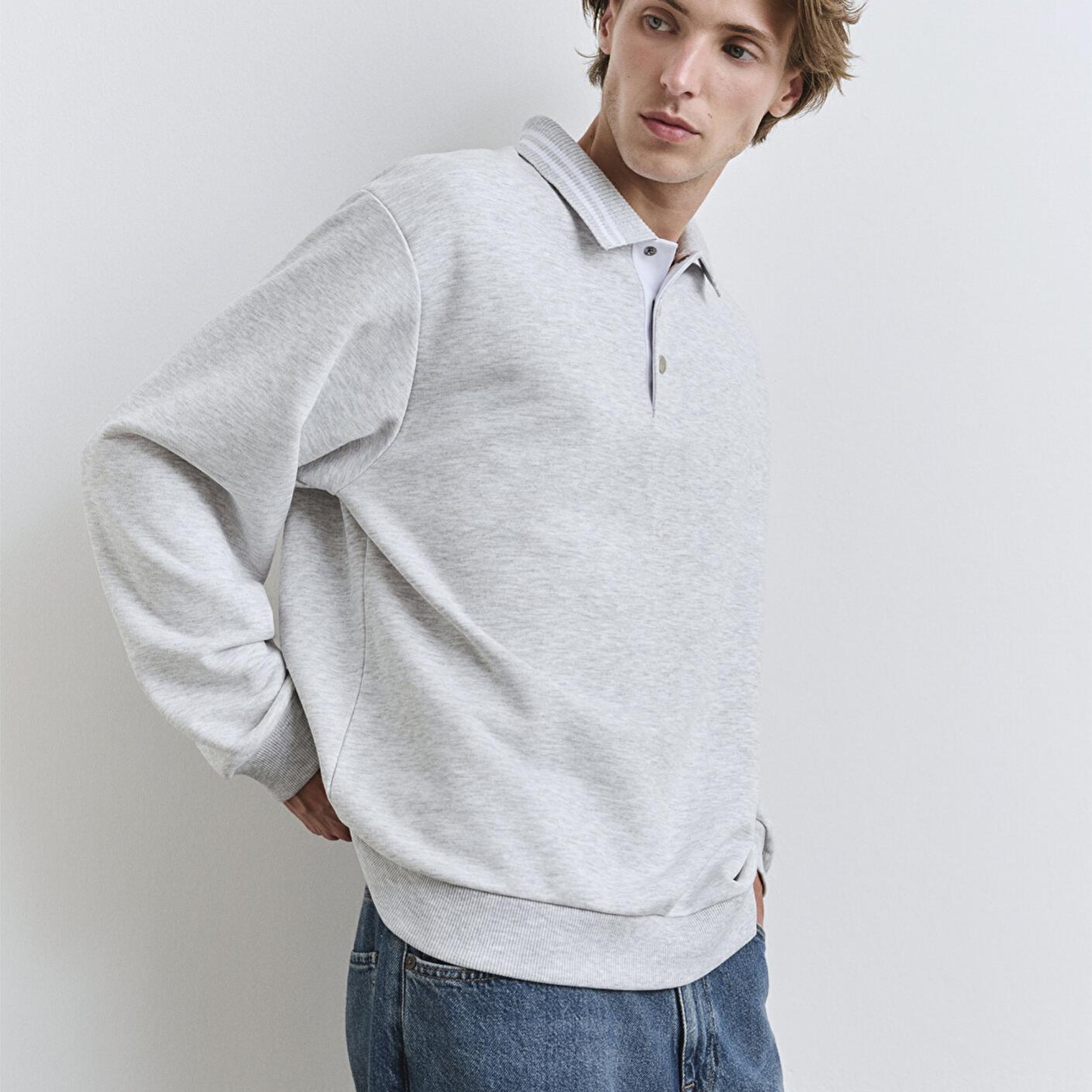 Mavi Polo Yaka Gri Sweatshirt 0S10390-82498