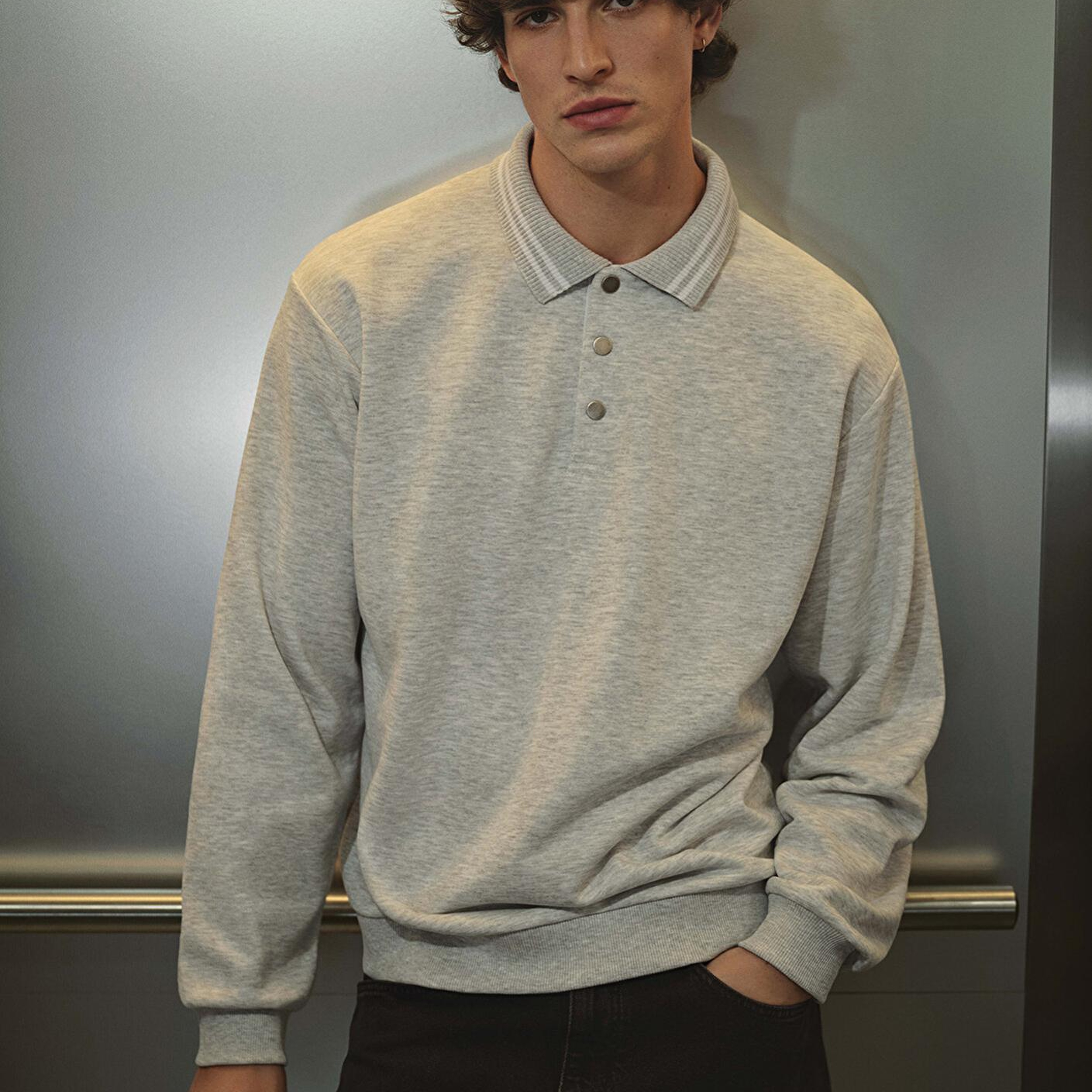 Mavi Polo Yaka Gri Sweatshirt 0S10390-82498