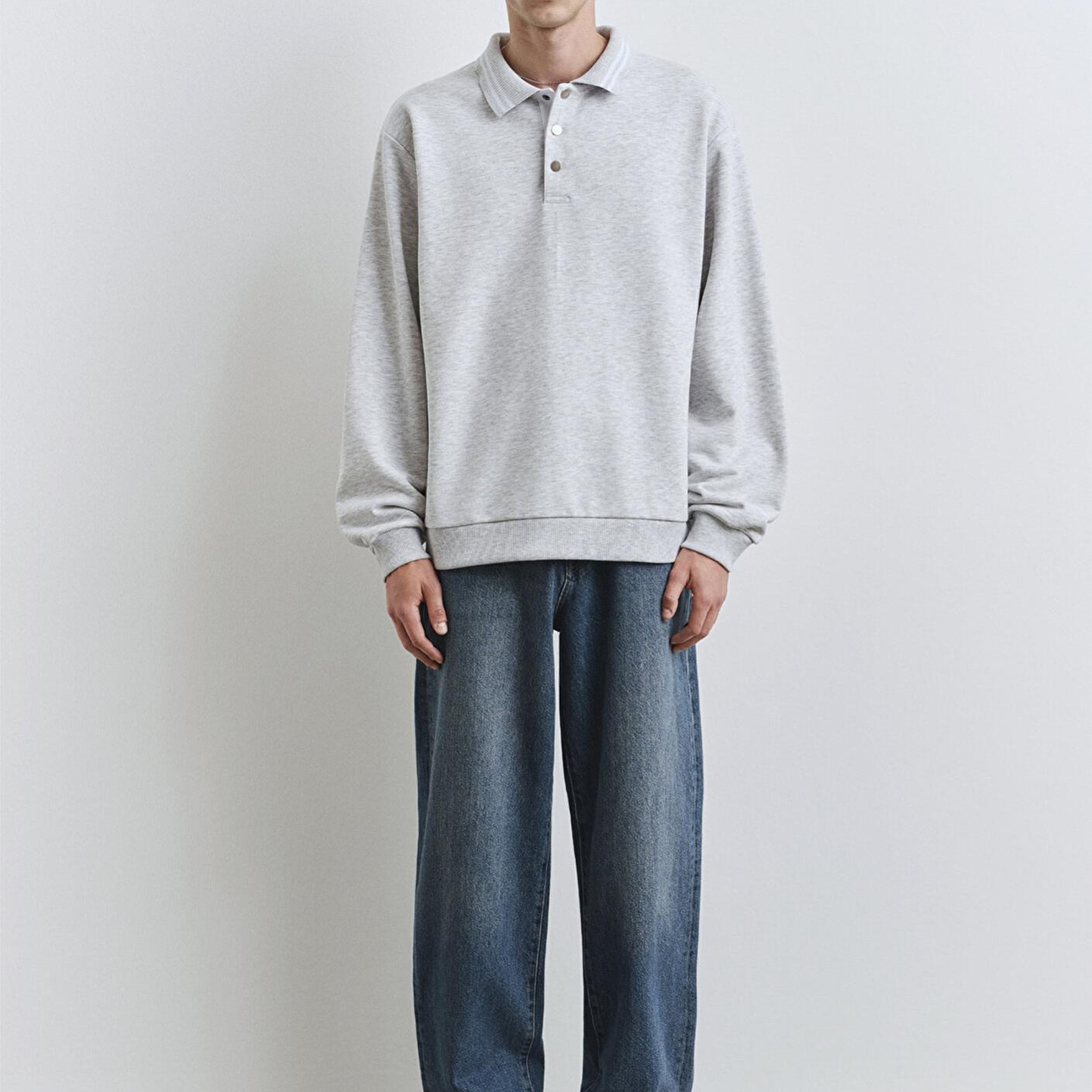 Mavi Polo Yaka Gri Sweatshirt 0S10390-82498