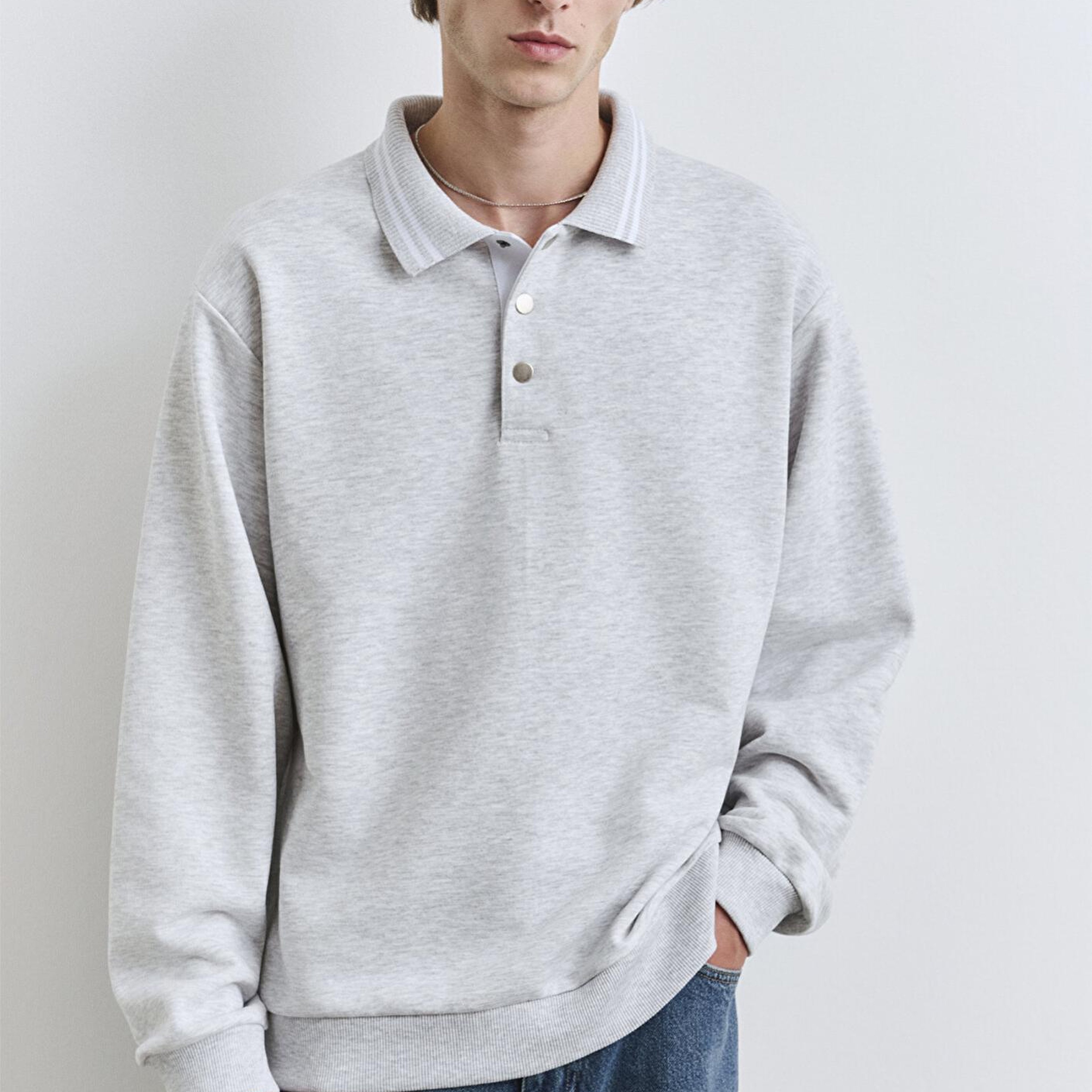 Mavi Polo Yaka Gri Sweatshirt 0S10390-82498