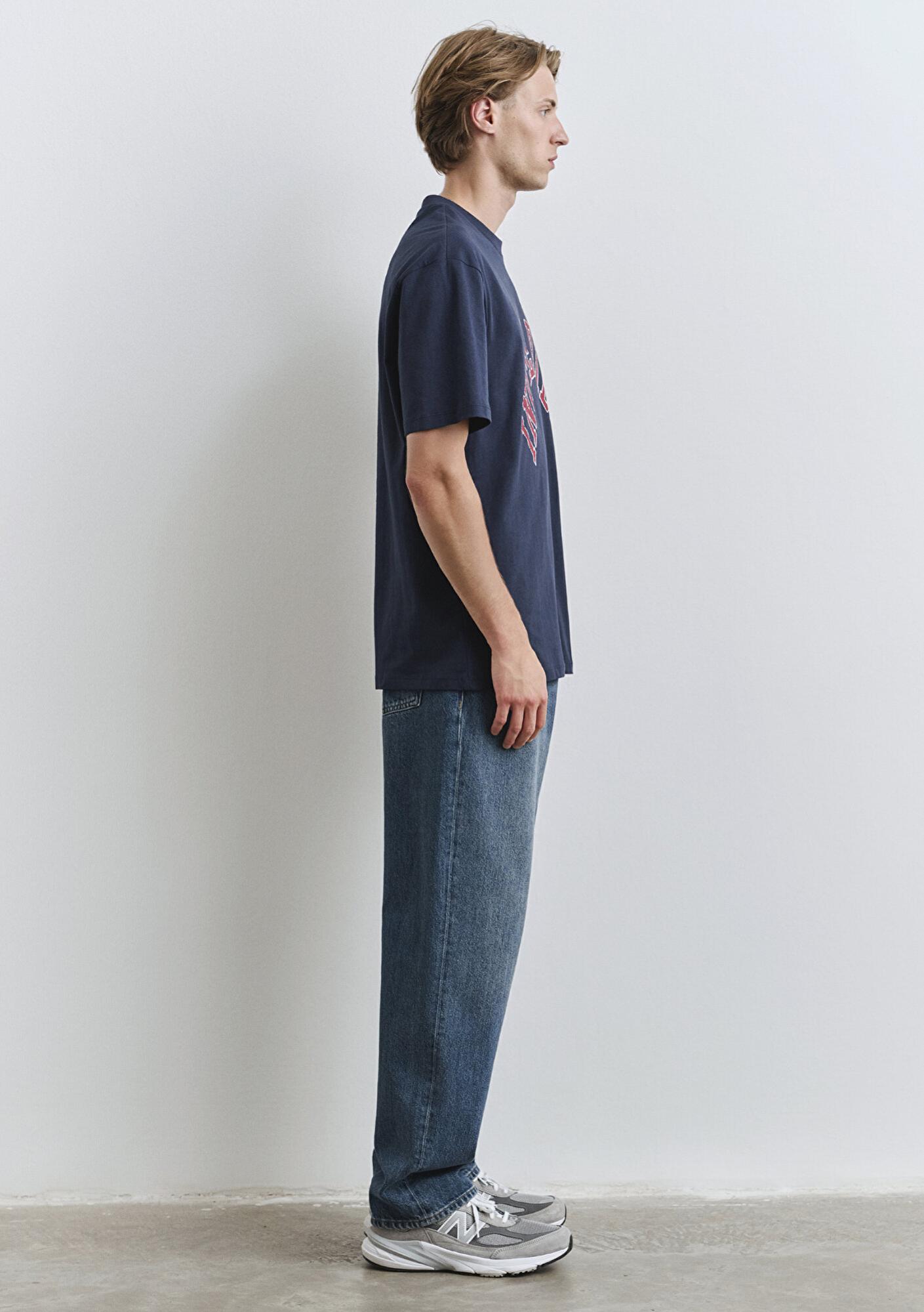 Mavi Baskılı Lacivert Tişört Loose Fit / Bol Rahat Kesim 0612882-89353