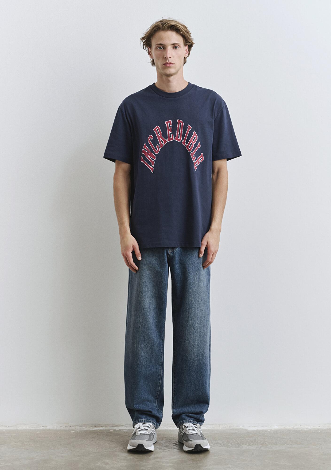 Mavi Baskılı Lacivert Tişört Loose Fit / Bol Rahat Kesim 0612882-89353