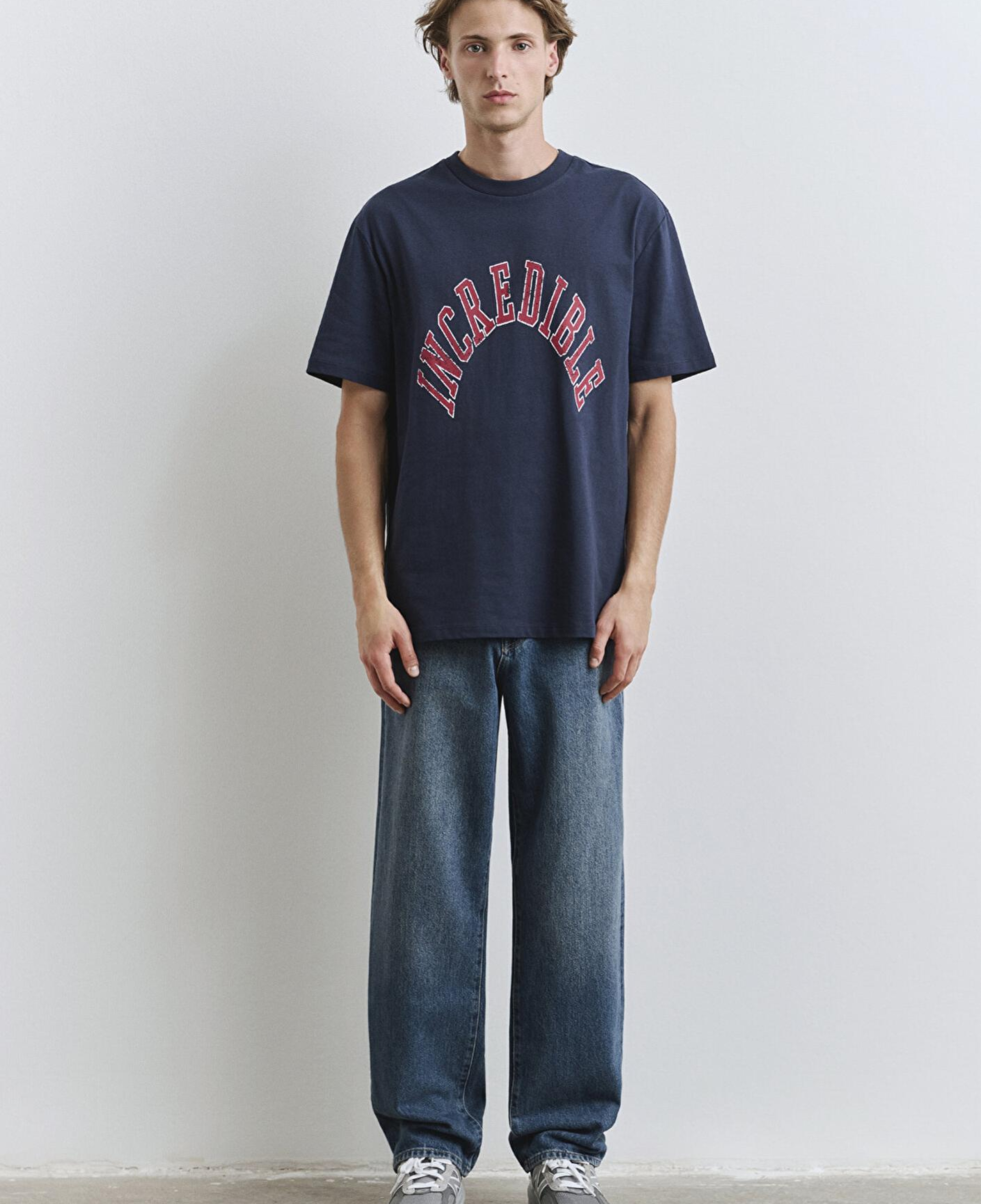 Mavi Baskılı Lacivert Tişört Loose Fit / Bol Rahat Kesim 0612882-89353