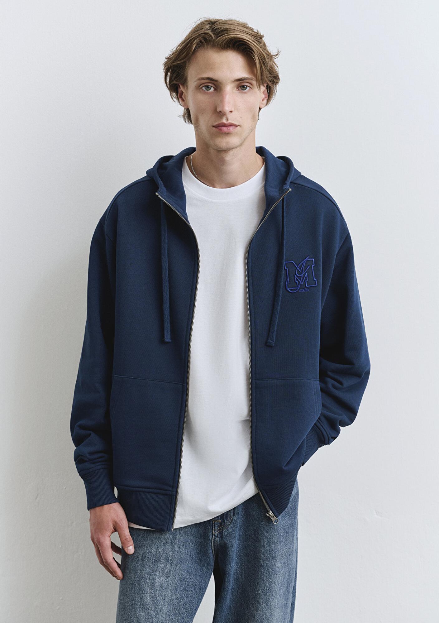 Mavi Fermuarlı Kapüşonlu Lacivert Sweatshirt 0S10392-89353