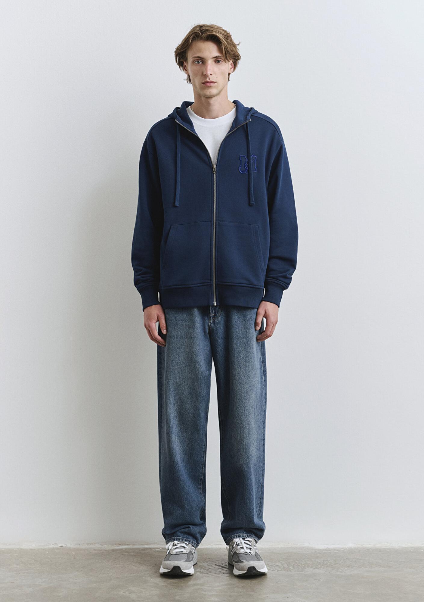 Mavi Fermuarlı Kapüşonlu Lacivert Sweatshirt 0S10392-89353