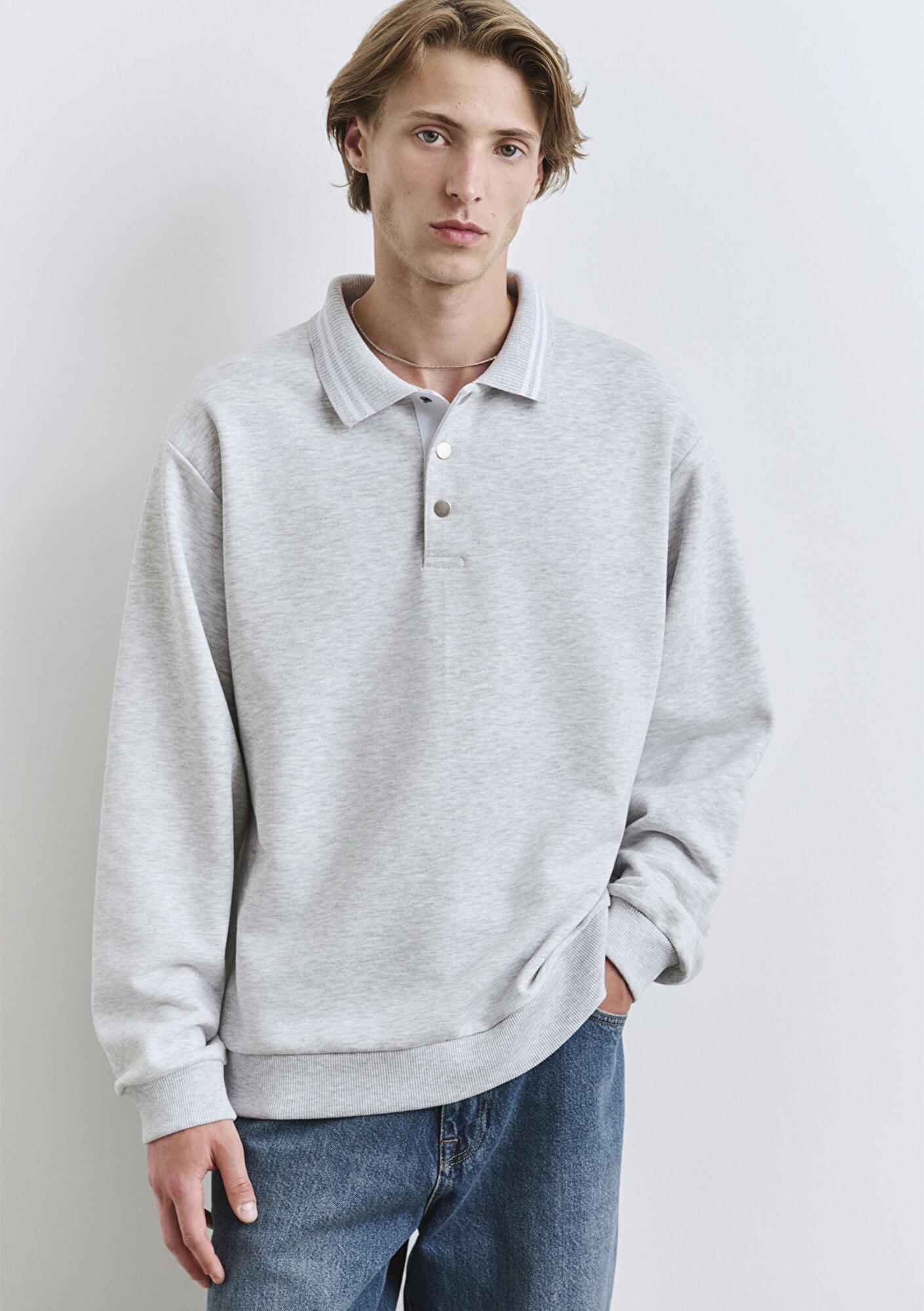 Mavi Polo Yaka Gri Sweatshirt 0S10390-82498