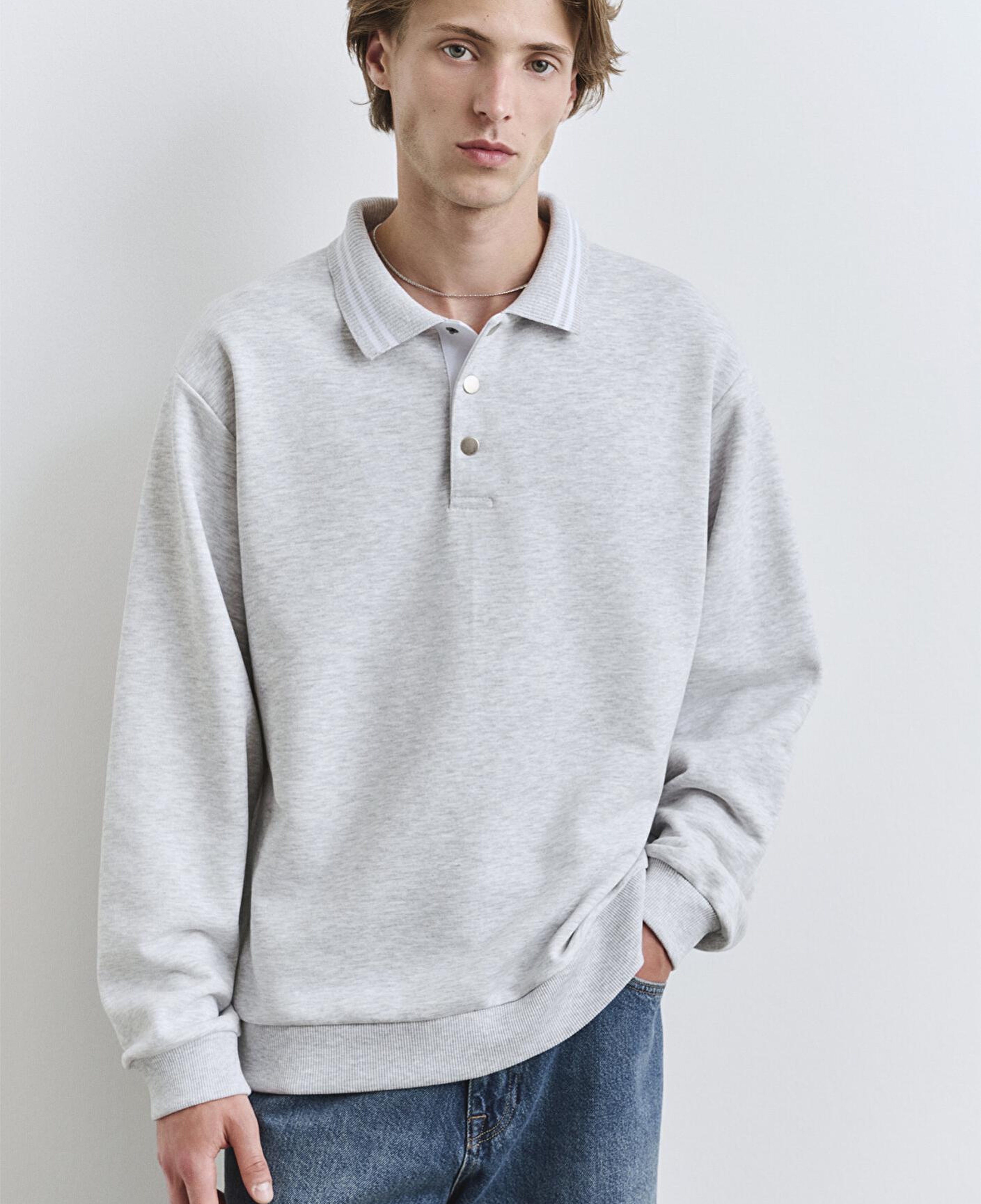 Mavi Polo Yaka Gri Sweatshirt 0S10390-82498