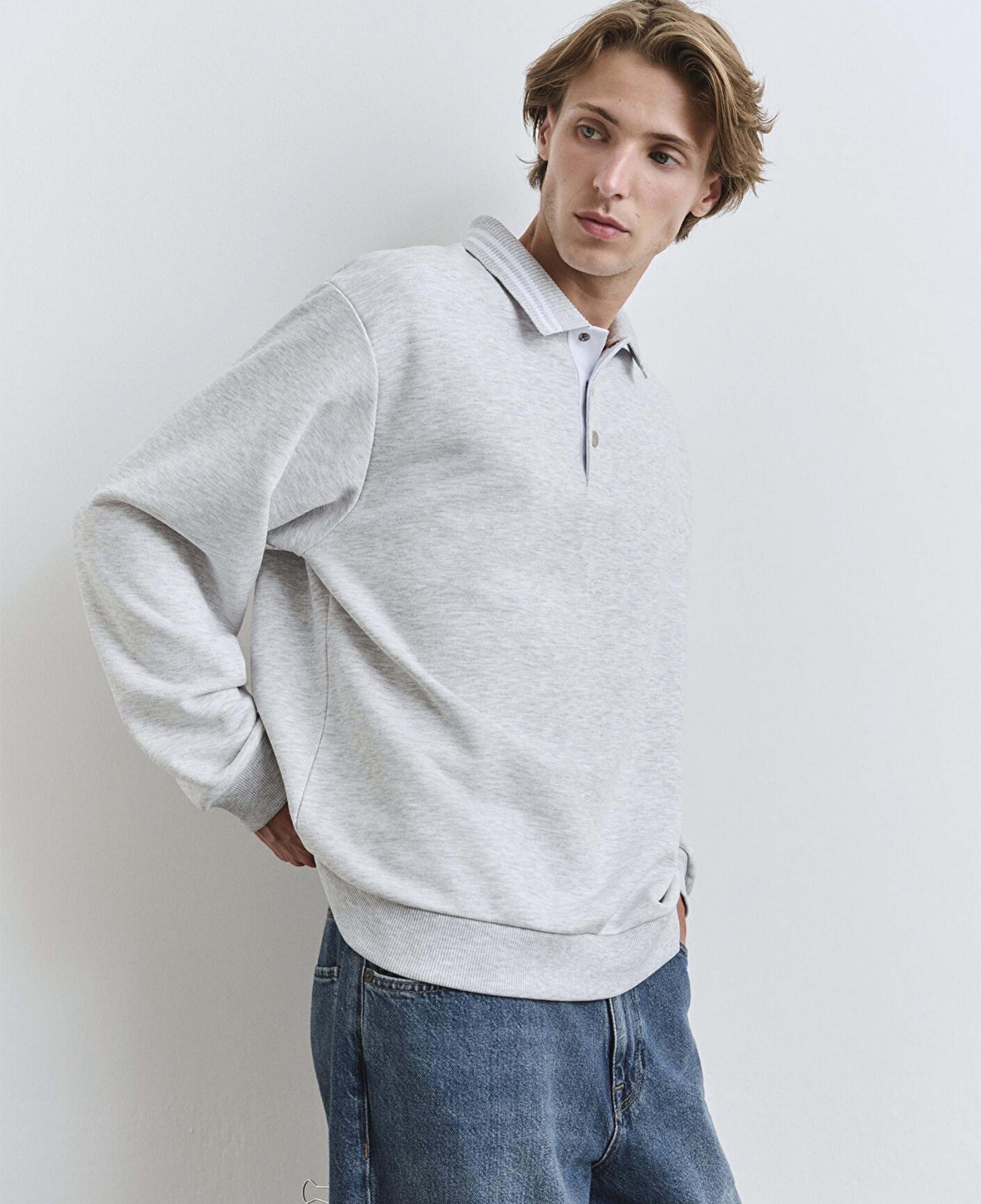 Mavi Polo Yaka Gri Sweatshirt 0S10390-82498