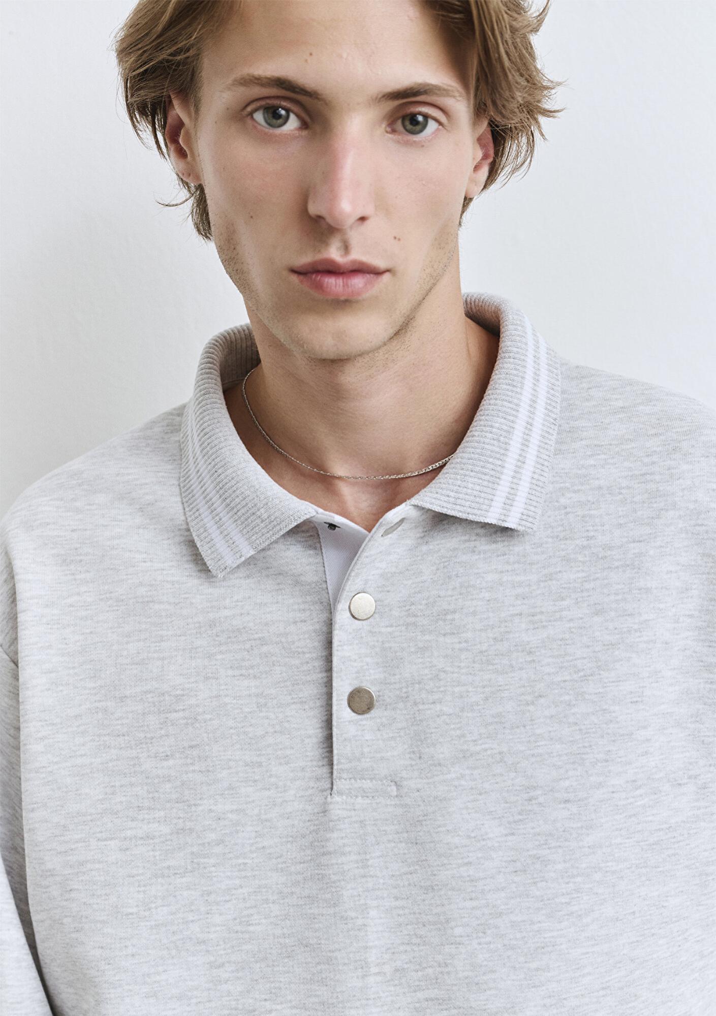 Mavi Polo Yaka Gri Sweatshirt 0S10390-82498