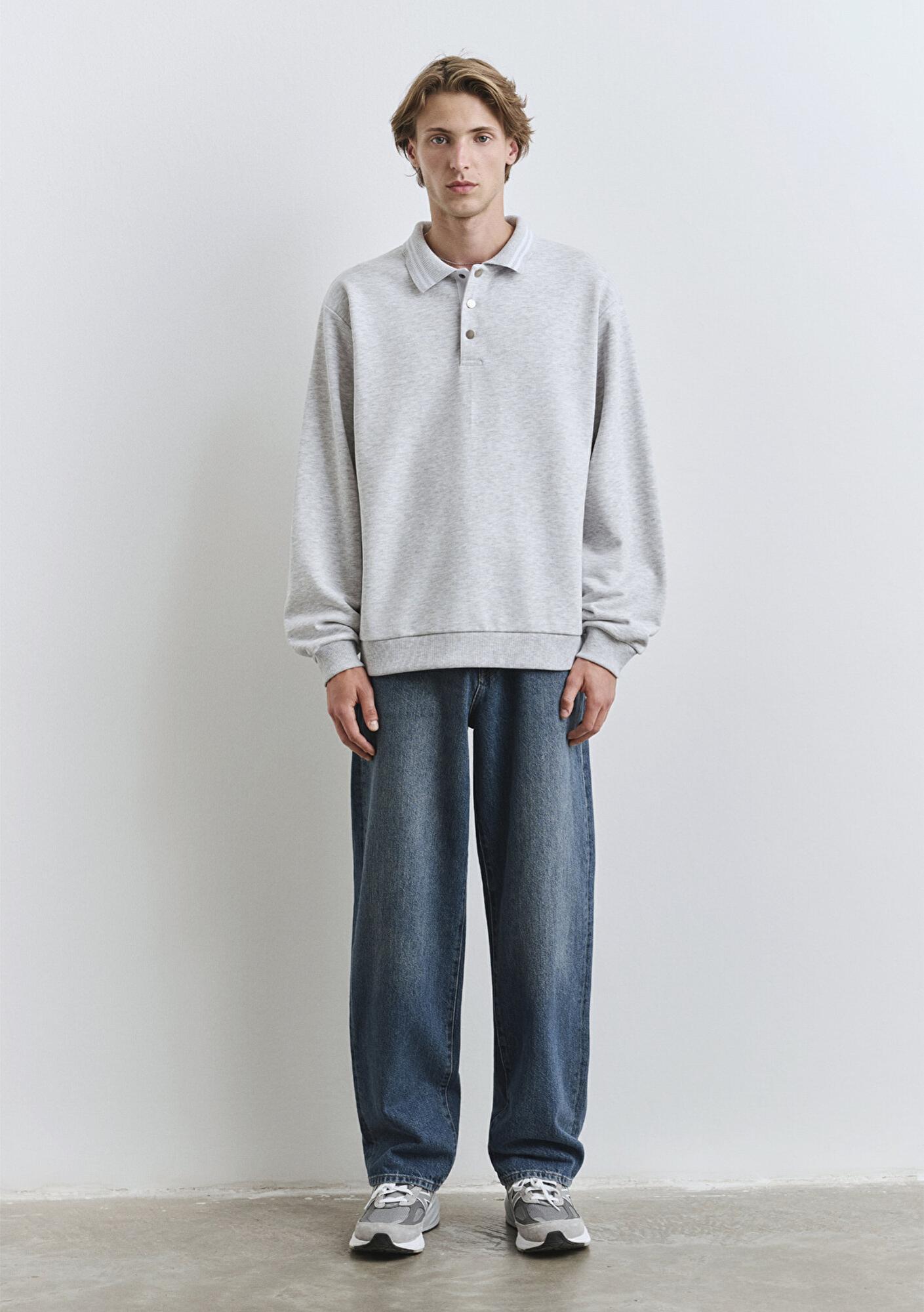 Mavi Polo Yaka Gri Sweatshirt 0S10390-82498