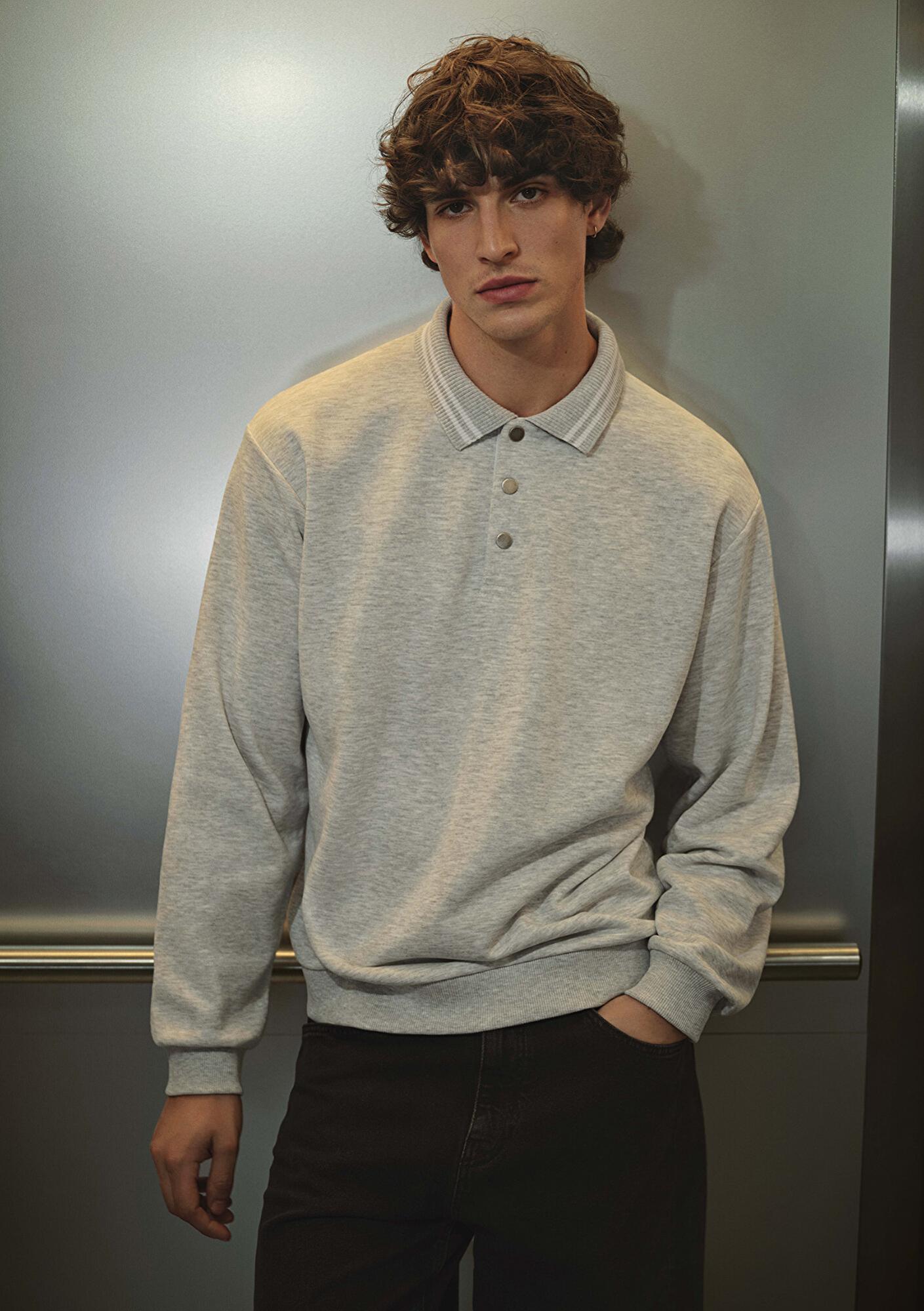 Mavi Polo Yaka Gri Sweatshirt 0S10390-82498