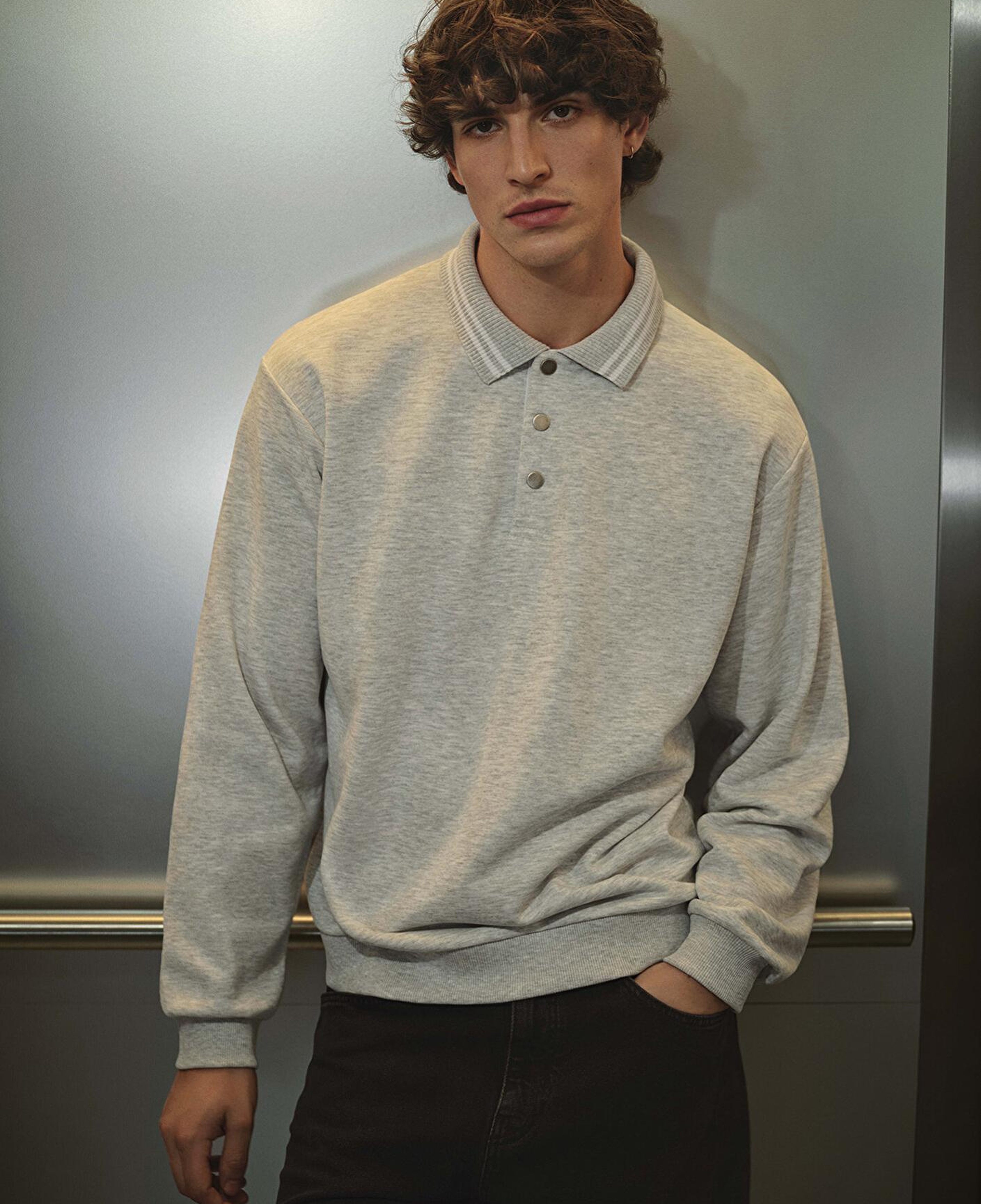 Mavi Polo Yaka Gri Sweatshirt 0S10390-82498