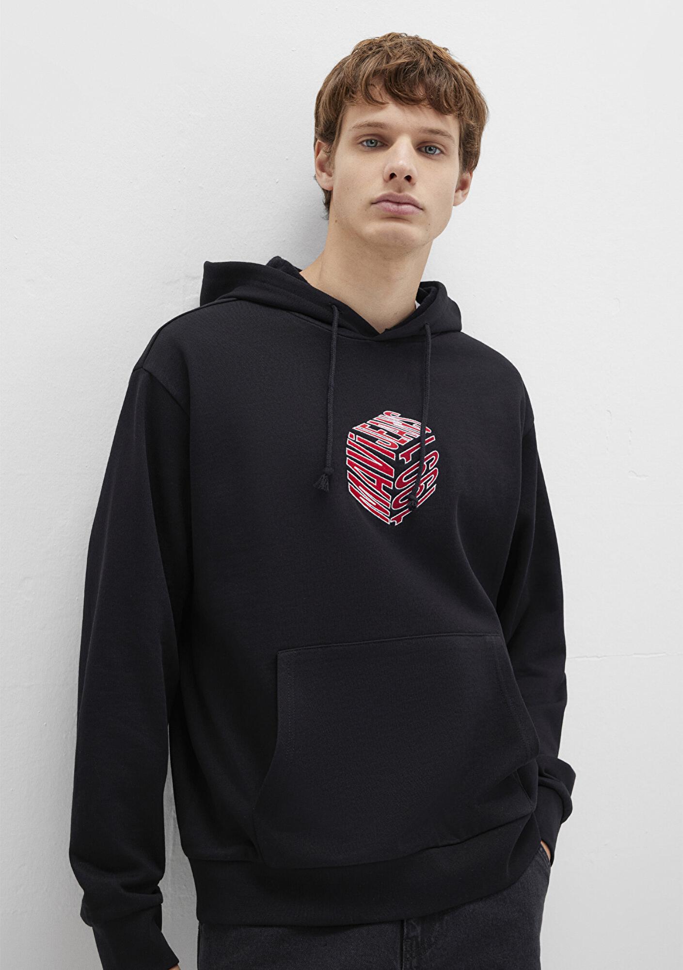 Mavi Mavi Baskılı Kapüşonlu Siyah Sweatshirt 0S10397-900