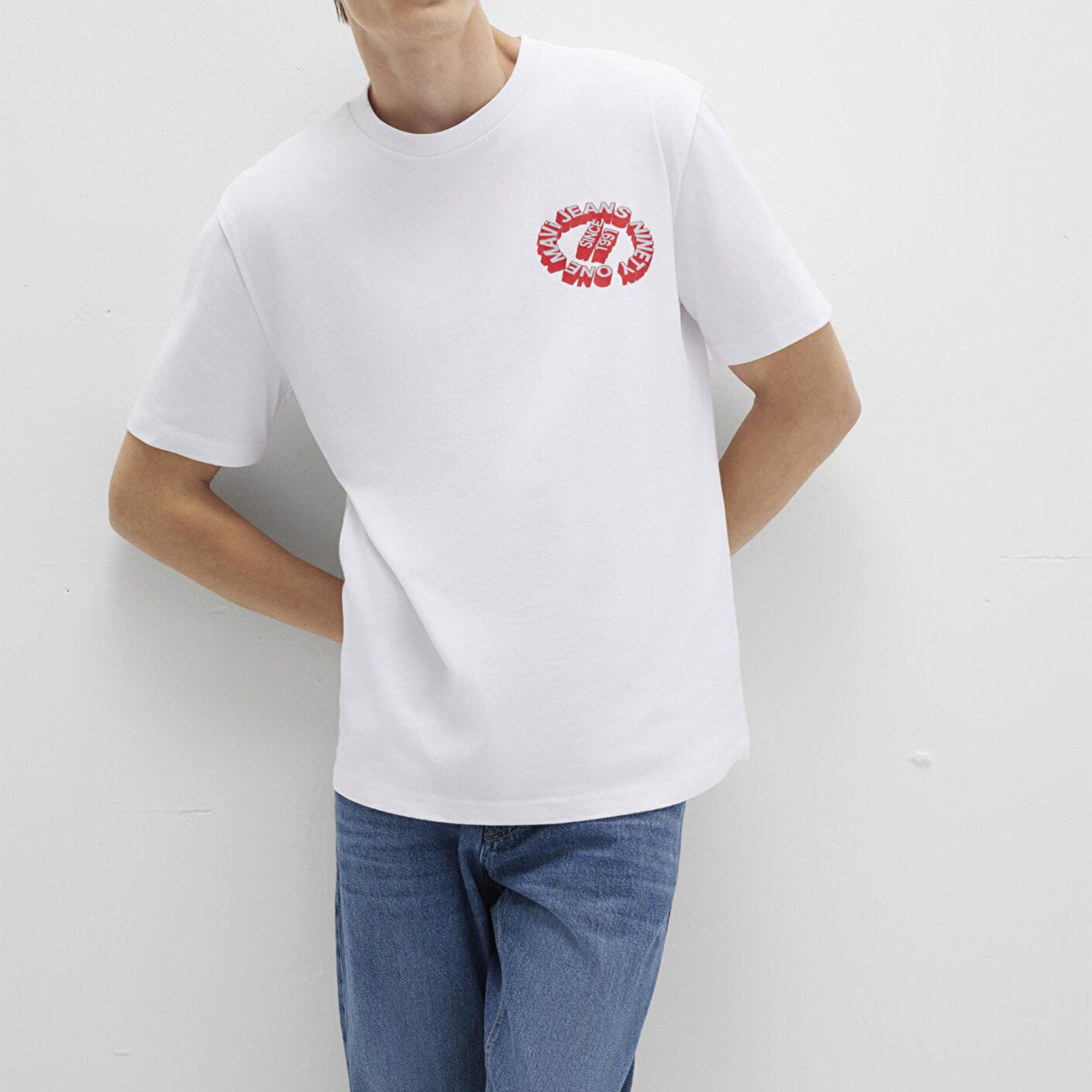 Mavi Mavi Jeans Baskılı Beyaz Tişört Loose Fit / Bol Rahat Kesim 0612898-620