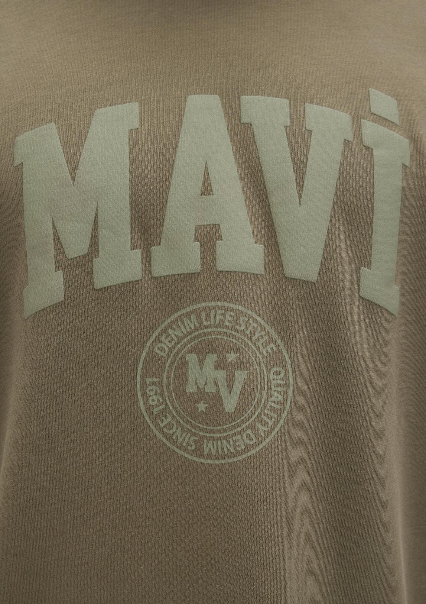 Mavi Mavi Logo Baskılı Haki Tişört Loose Fit / Bol Rahat Kesim 0612897-71816