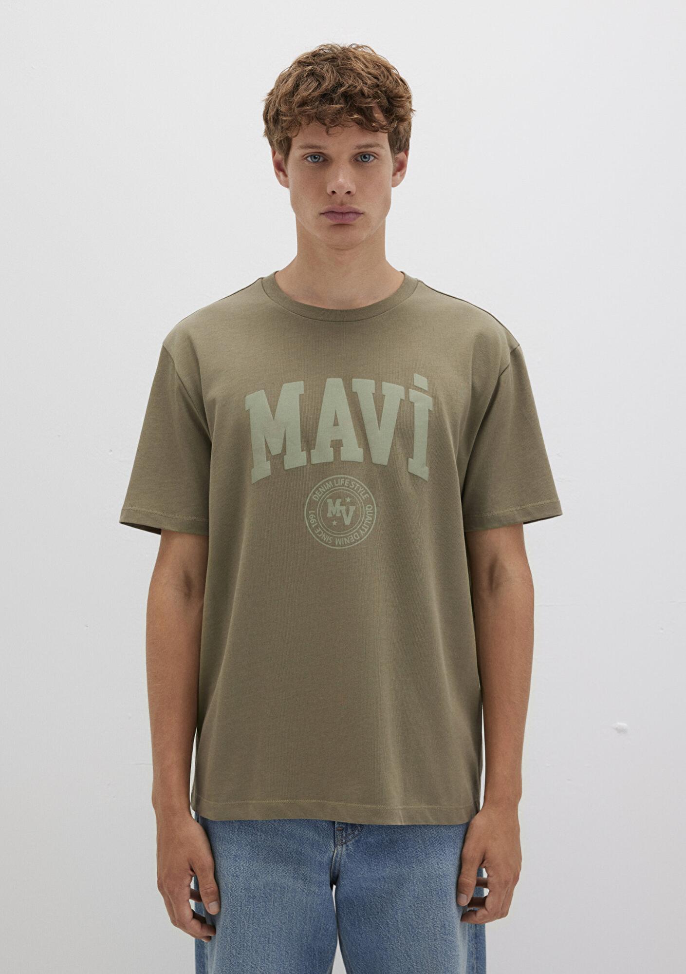 Mavi Mavi Logo Baskılı Haki Tişört Loose Fit / Bol Rahat Kesim 0612897-71816