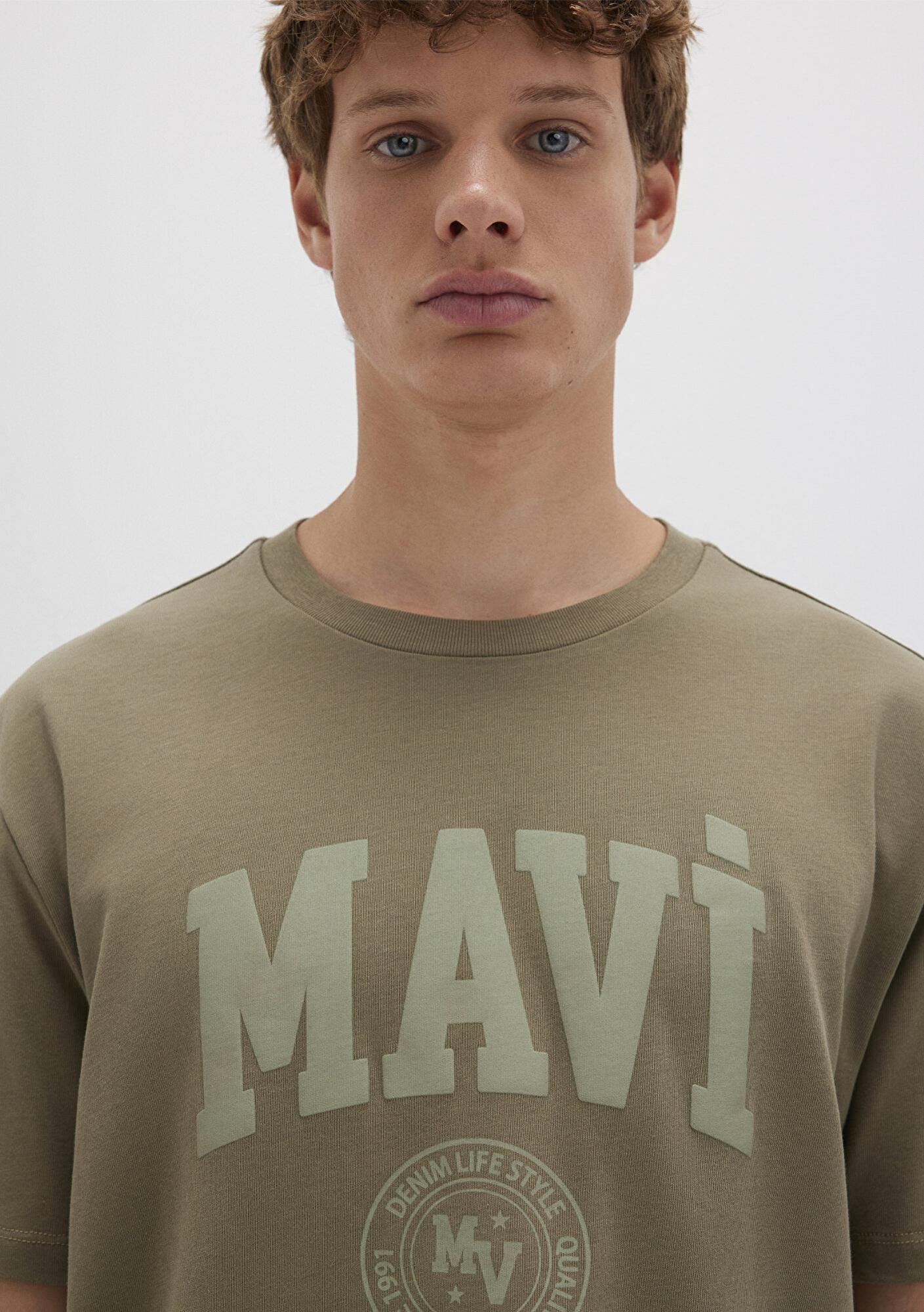 Mavi Mavi Logo Baskılı Haki Tişört Loose Fit / Bol Rahat Kesim 0612897-71816