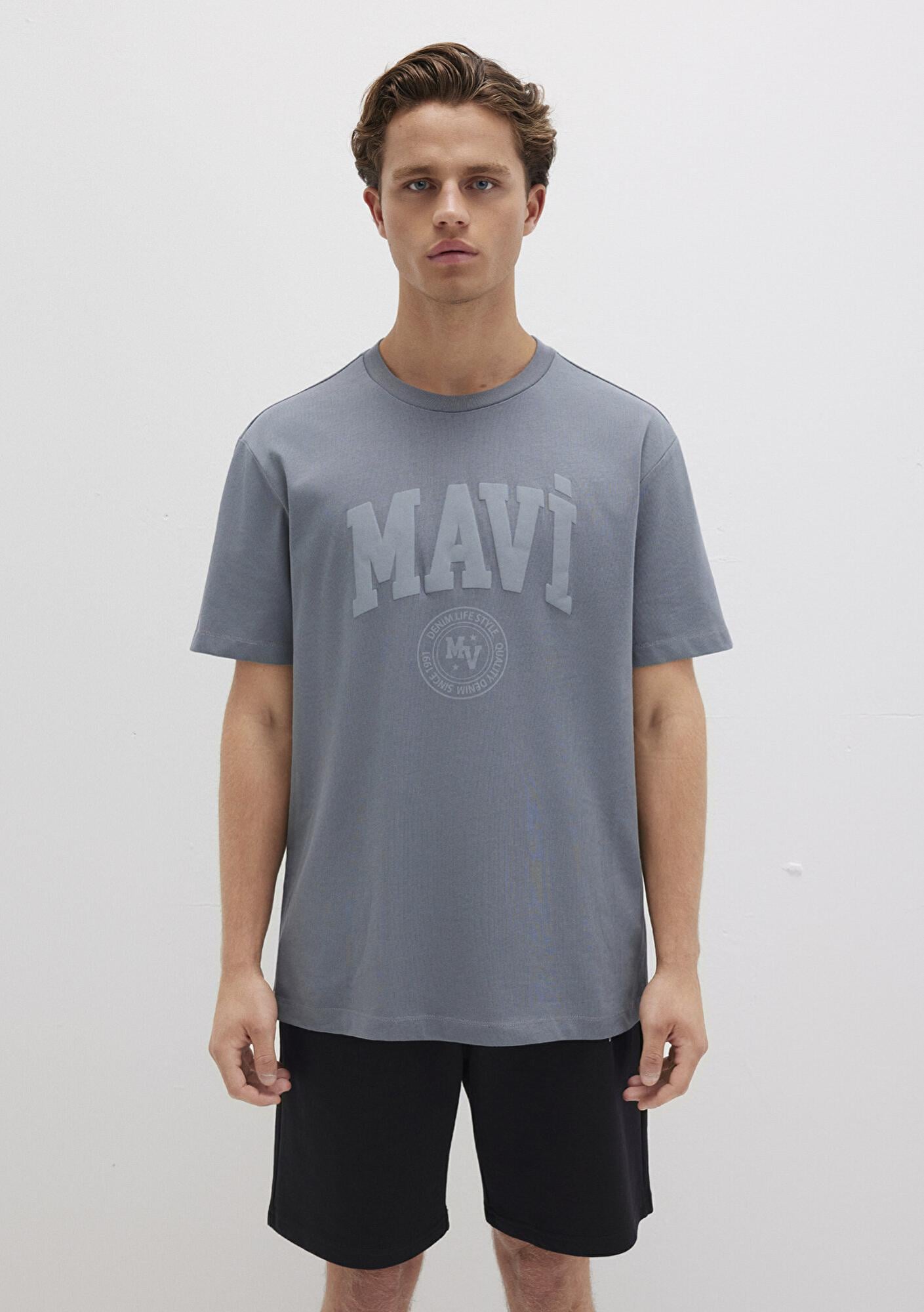 Mavi Mavi Logo Baskılı Gri Tişört Loose Fit / Bol Rahat Kesim 0612897-80889