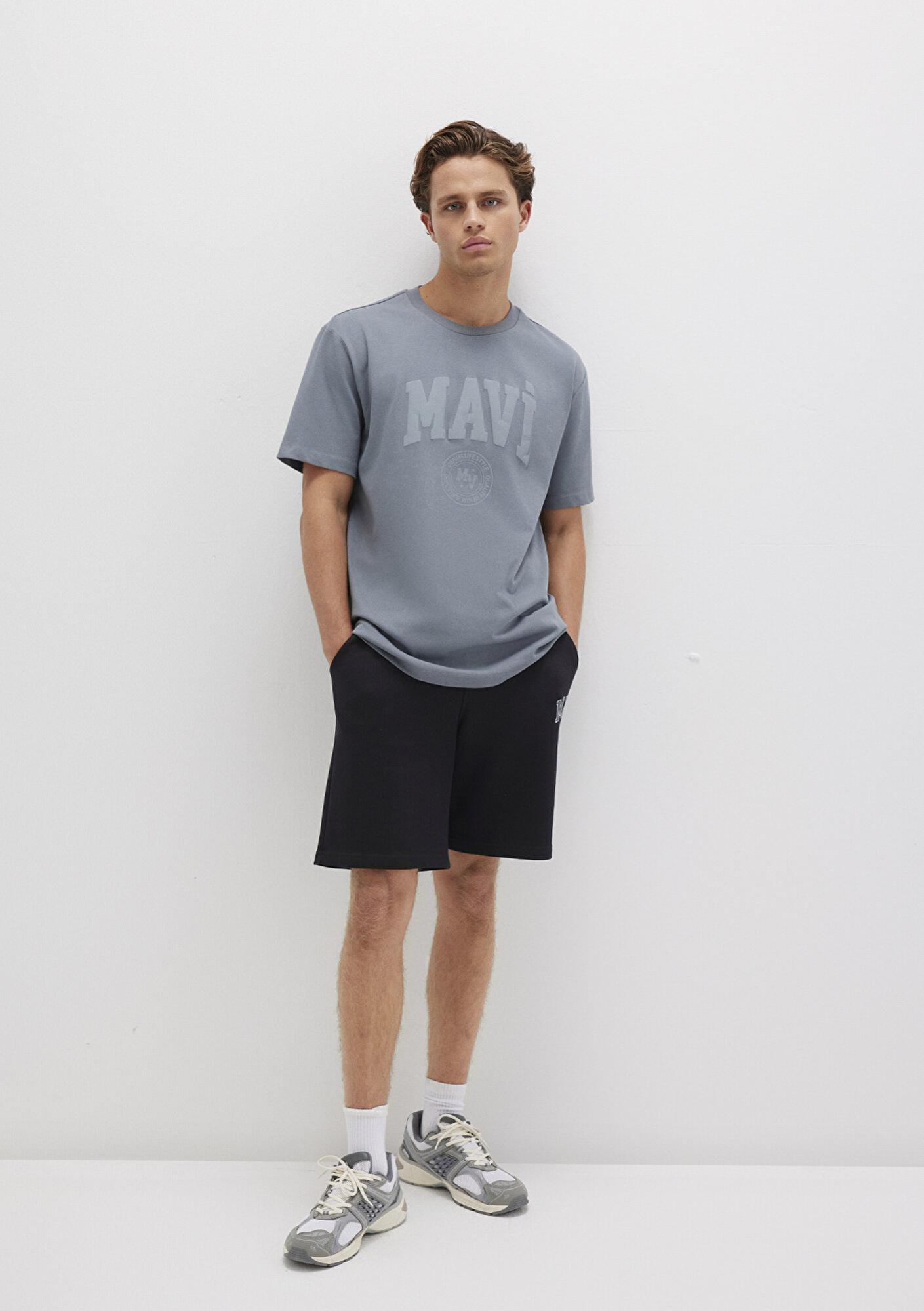 Mavi Mavi Logo Baskılı Gri Tişört Loose Fit / Bol Rahat Kesim 0612897-80889