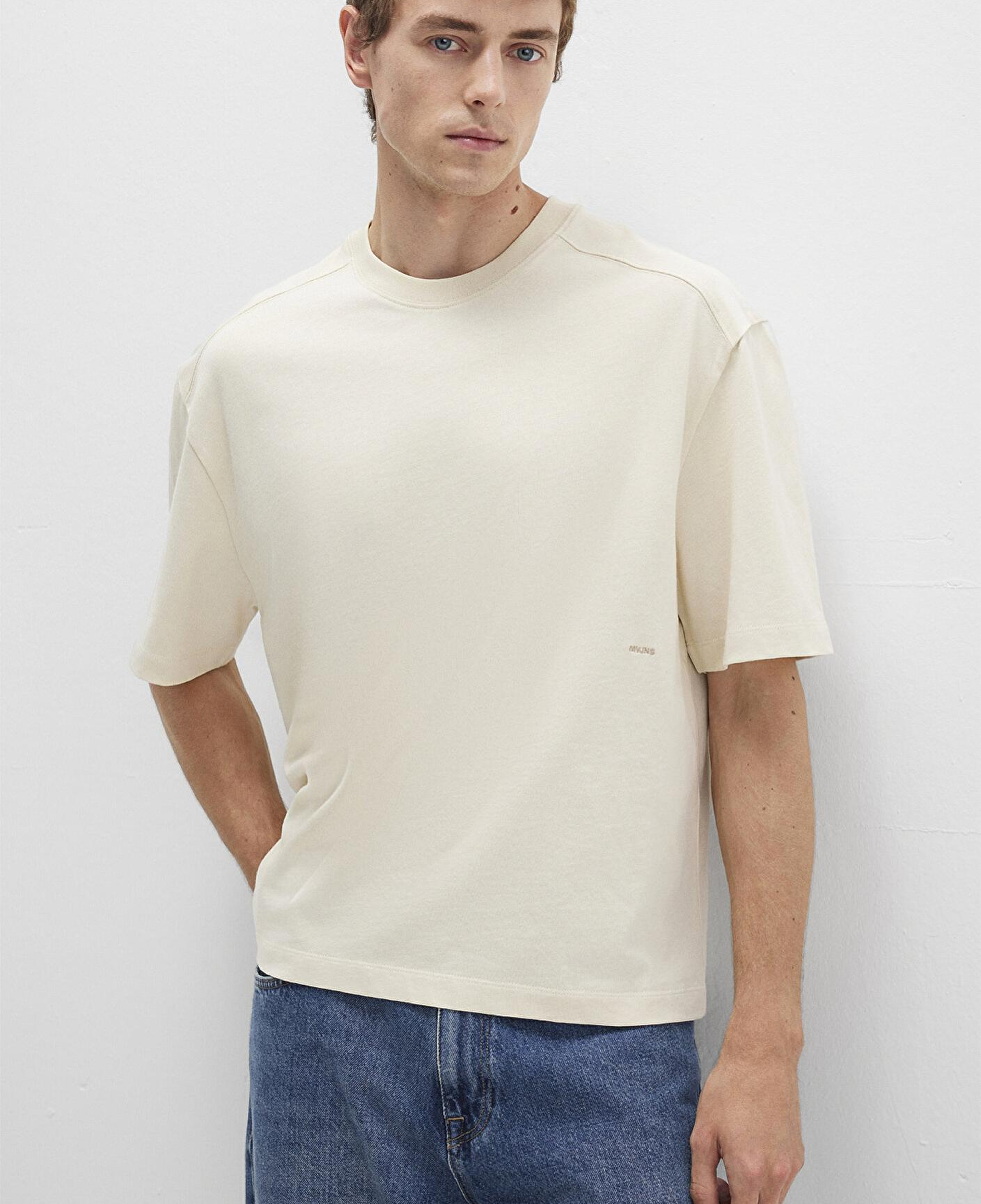 Mavi Bisiklet Yaka MVJNS Nakışlı Ekru Basic Tişört Boxy Fit 0612909-70065