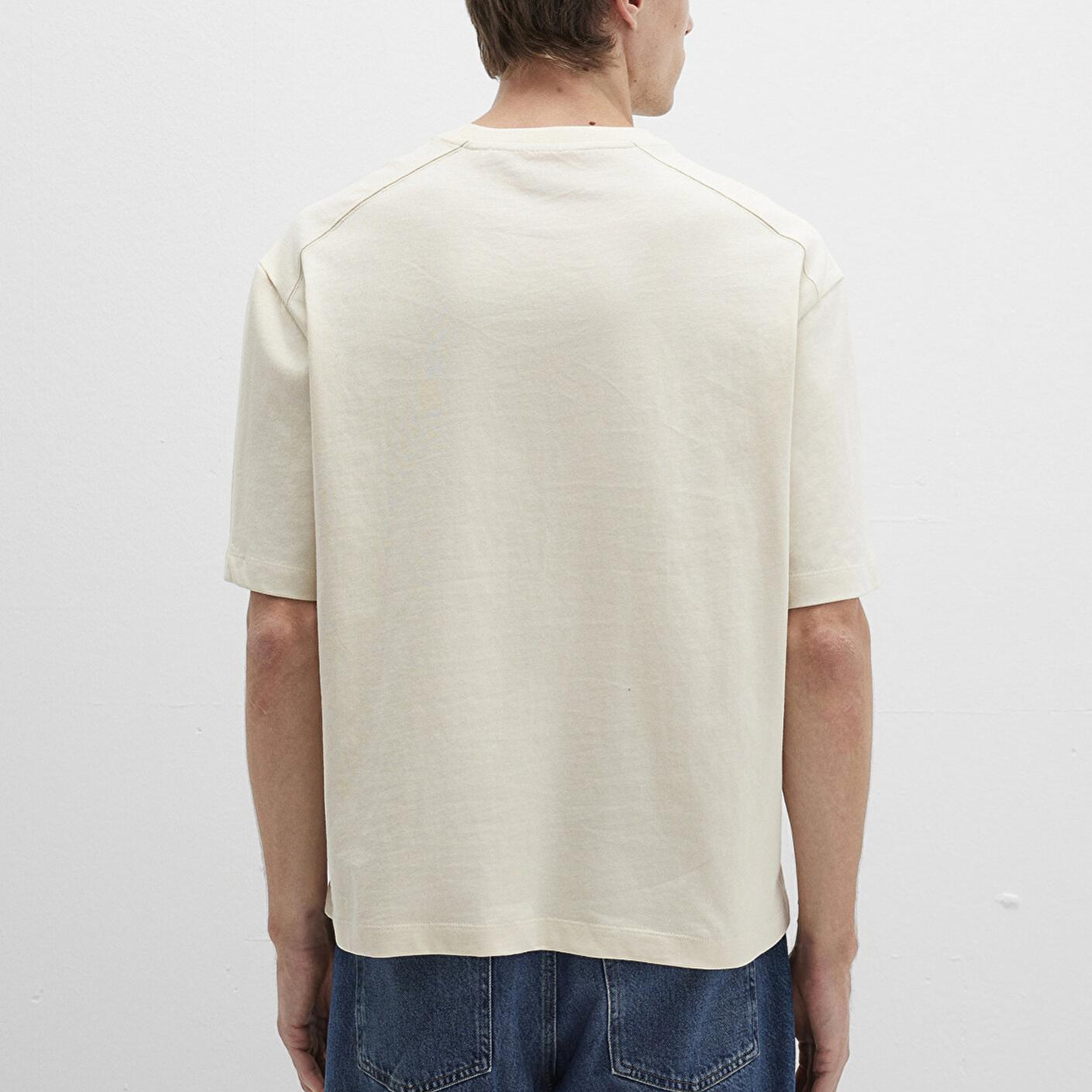 Mavi Bisiklet Yaka MVJNS Nakışlı Ekru Basic Tişört Boxy Fit 0612909-70065