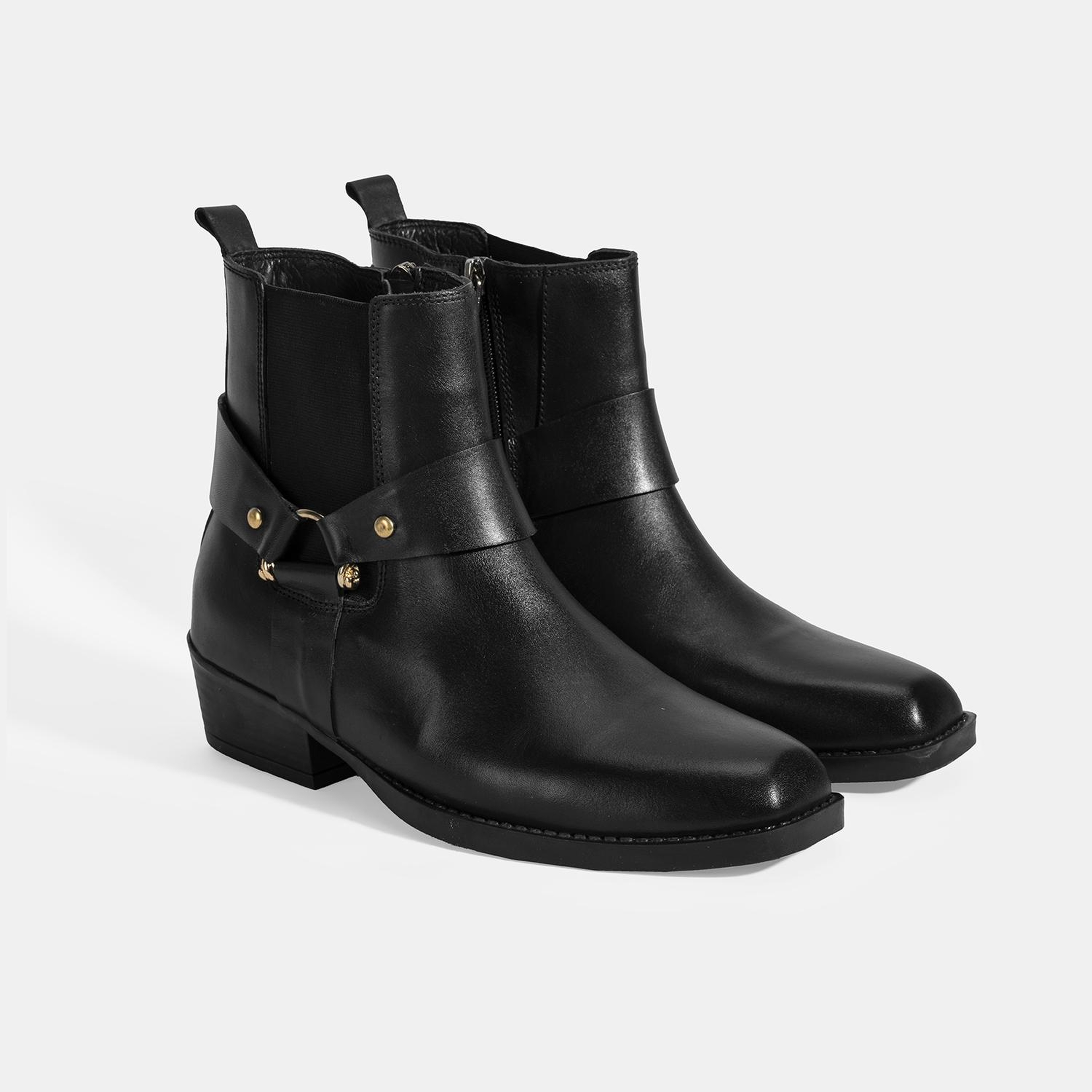 Kadın Siyah Lastik Detaylı Deri Bot