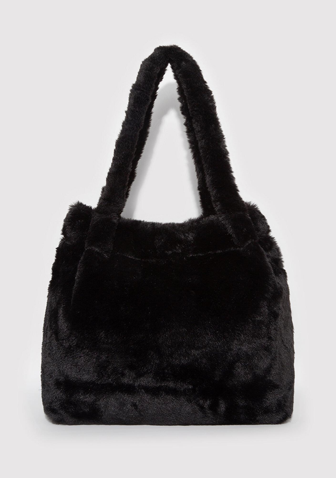 Mavi Siyah Peluş Omuz Çantası 197617-900