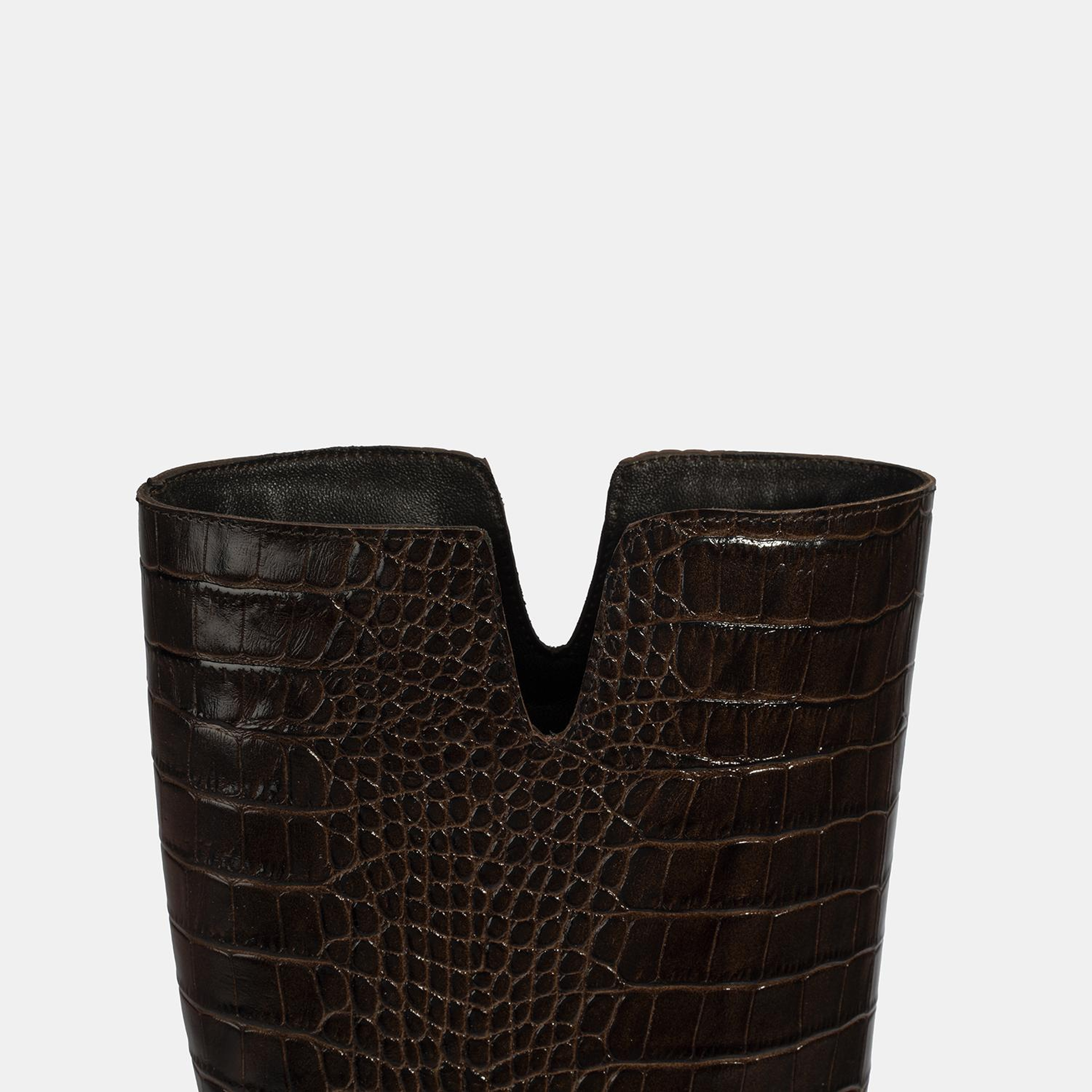 Kadın Kahve Kroko Baskılı Deri Çizme