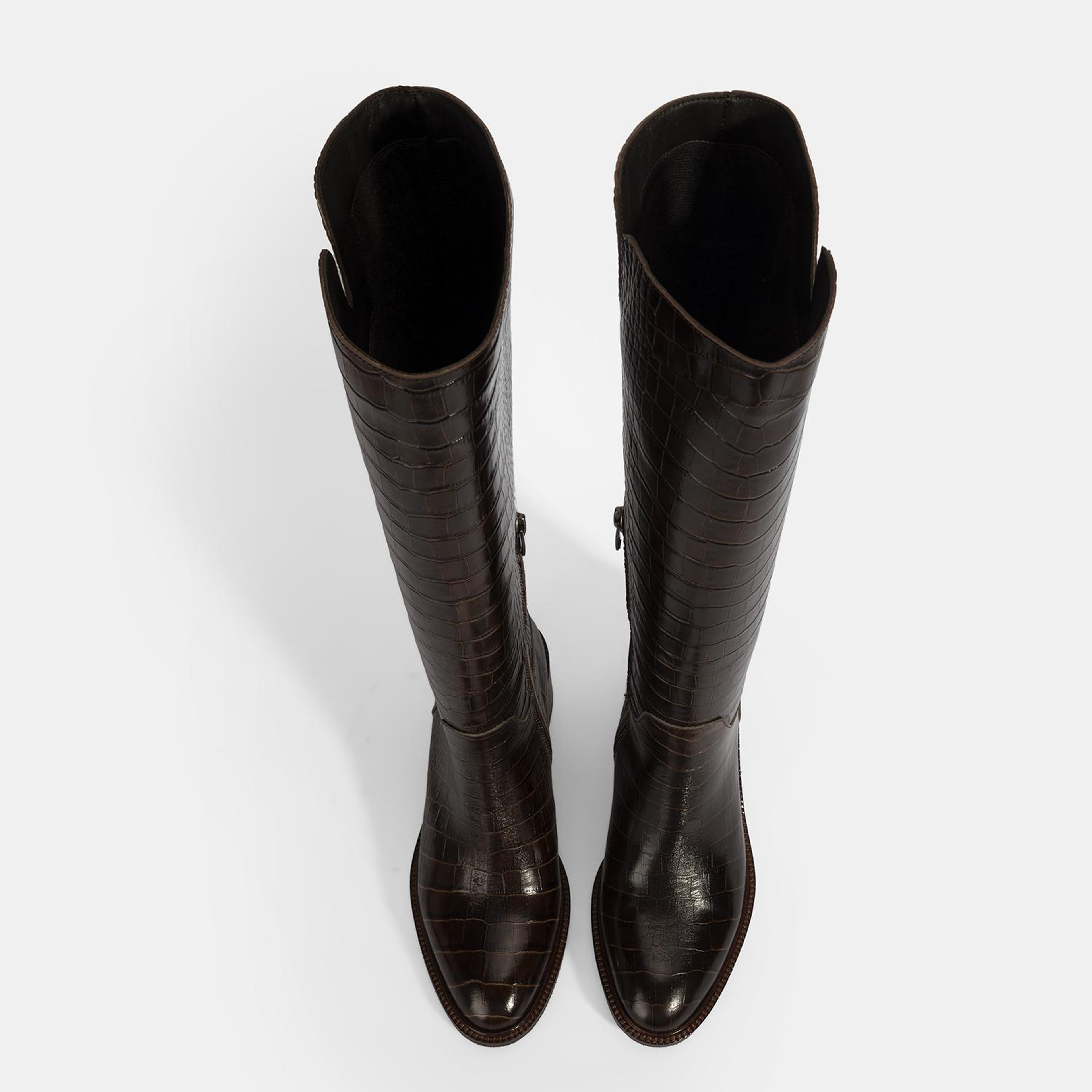 Kadın Kahve Kroko Baskılı Deri Çizme