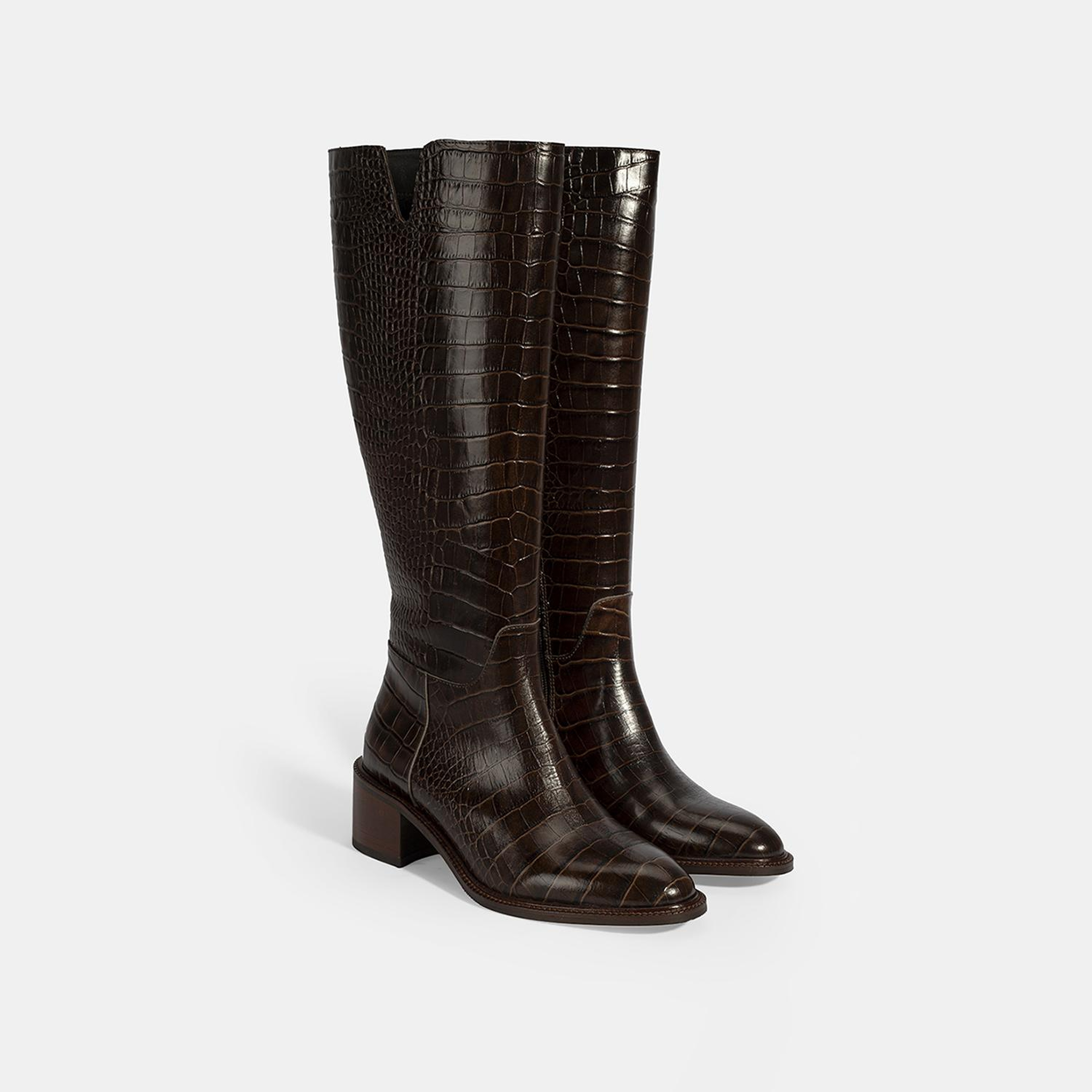 Kadın Kahve Kroko Baskılı Deri Çizme