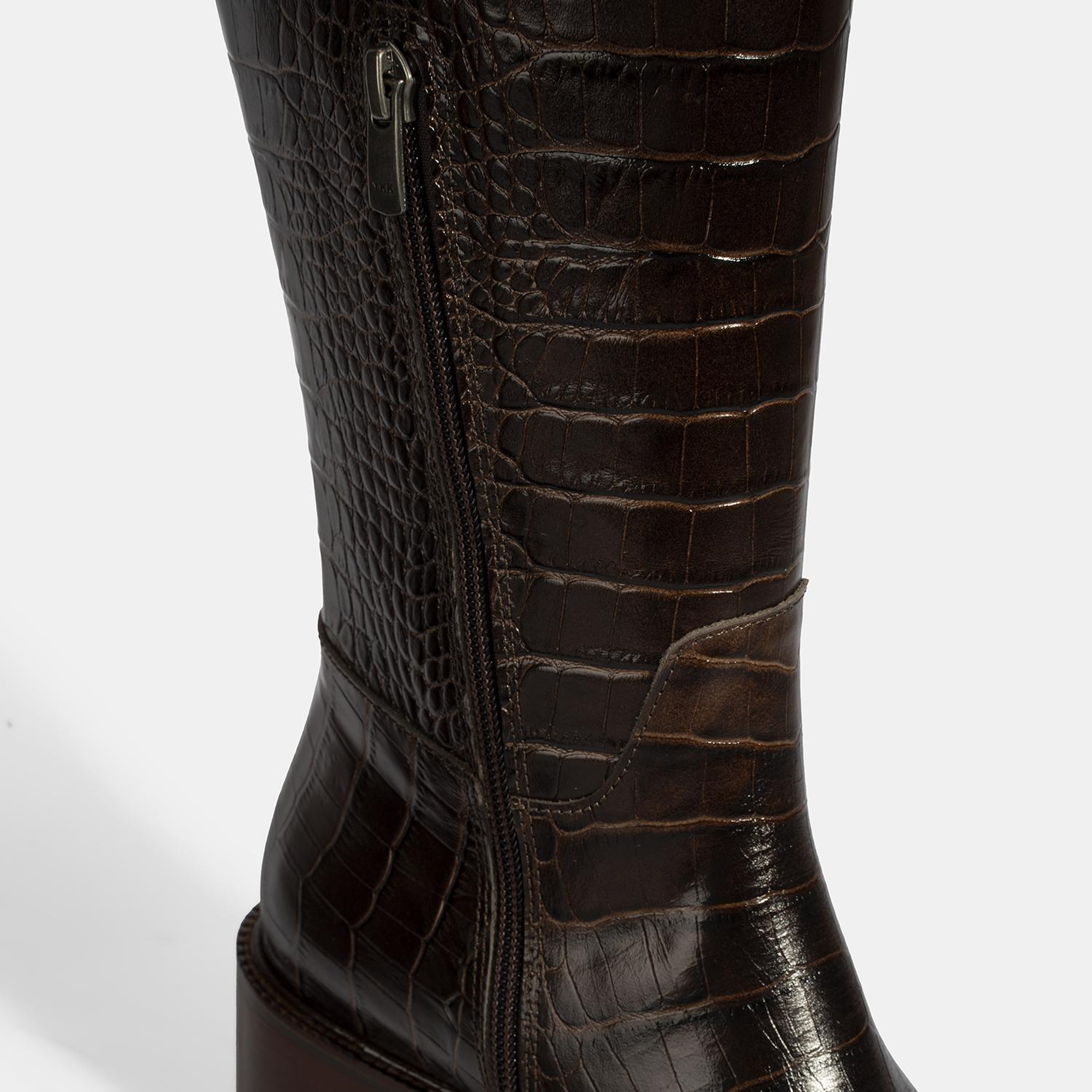 Kadın Kahve Kroko Baskılı Deri Çizme