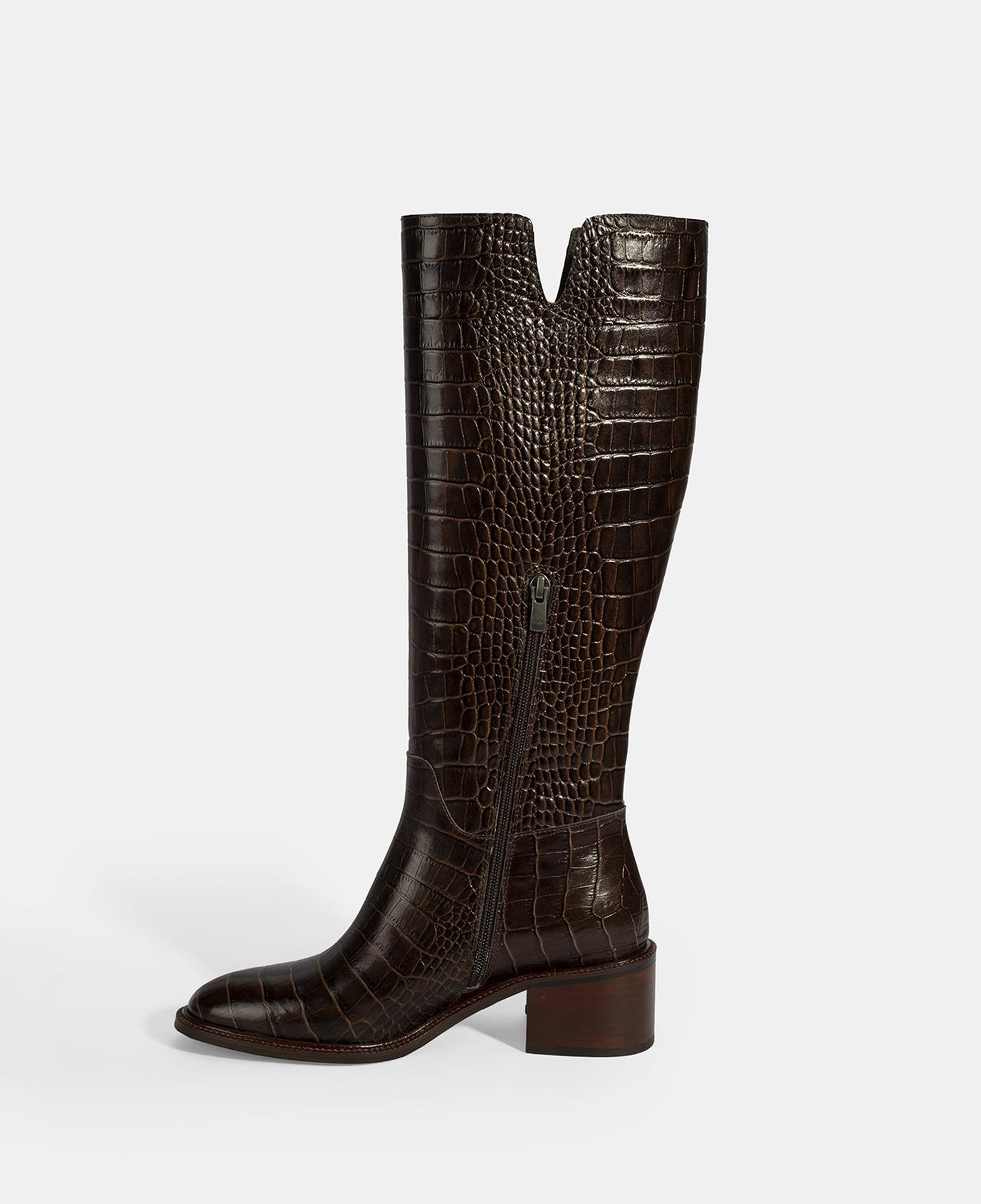 Kadın Kahve Kroko Baskılı Deri Çizme