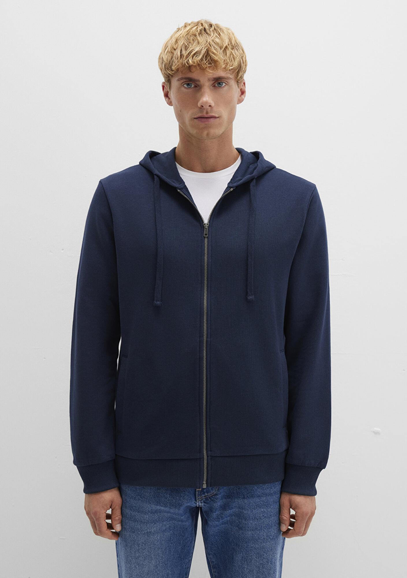 Mavi Kapüşonlu Fermuarlı Lacivert Sweatshirt 0S10423-70490