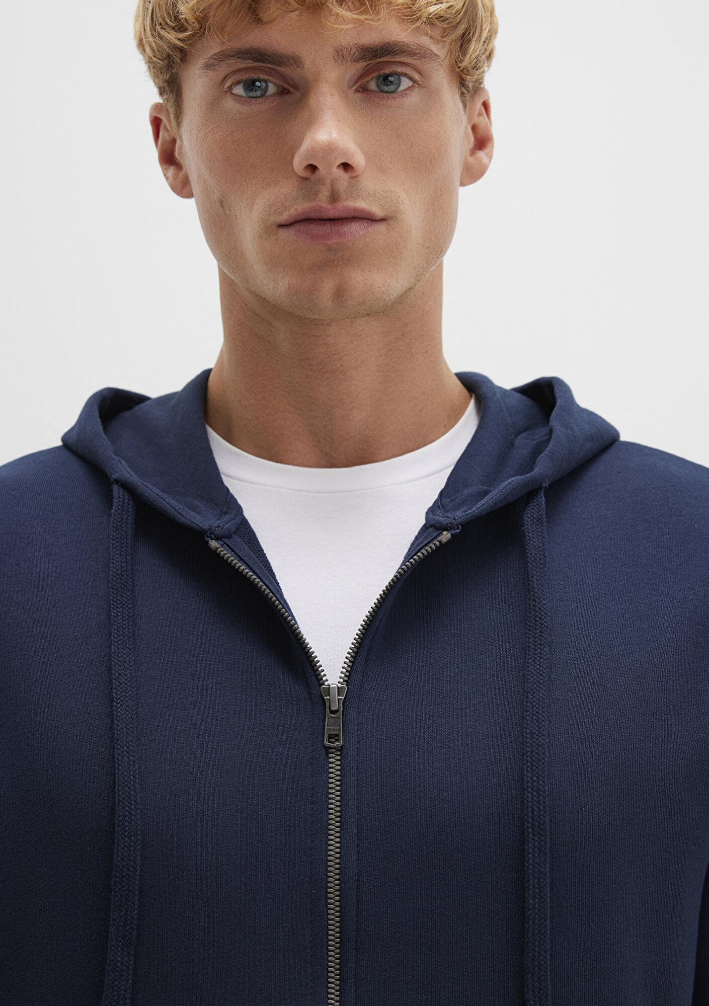 Mavi Kapüşonlu Fermuarlı Lacivert Sweatshirt 0S10423-70490