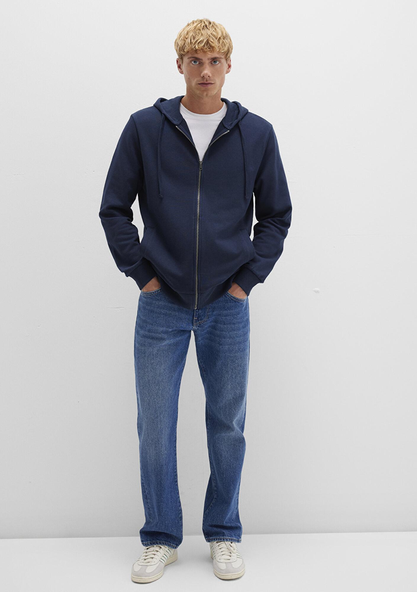 Mavi Kapüşonlu Fermuarlı Lacivert Sweatshirt 0S10423-70490