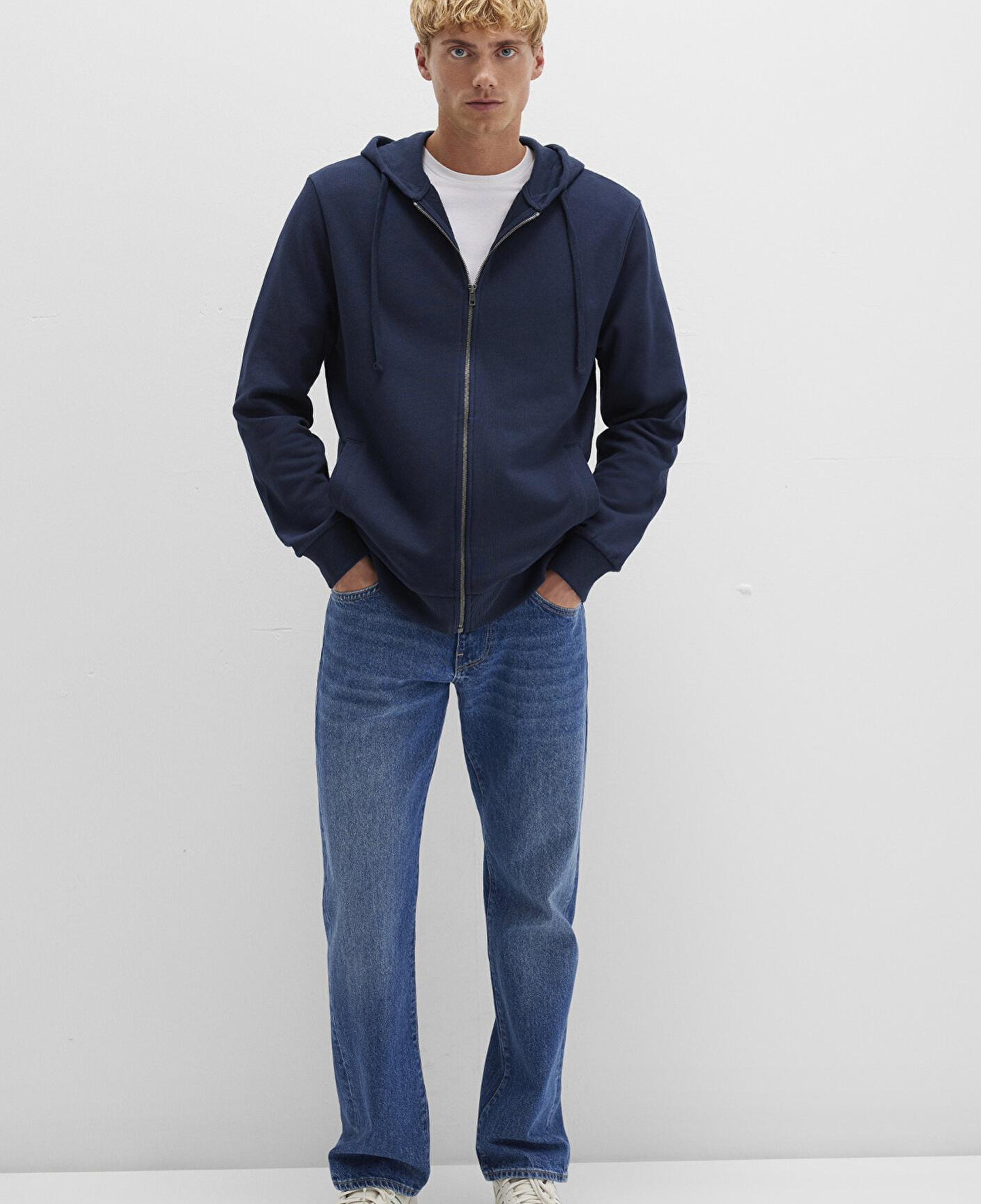 Mavi Kapüşonlu Fermuarlı Lacivert Sweatshirt 0S10423-70490