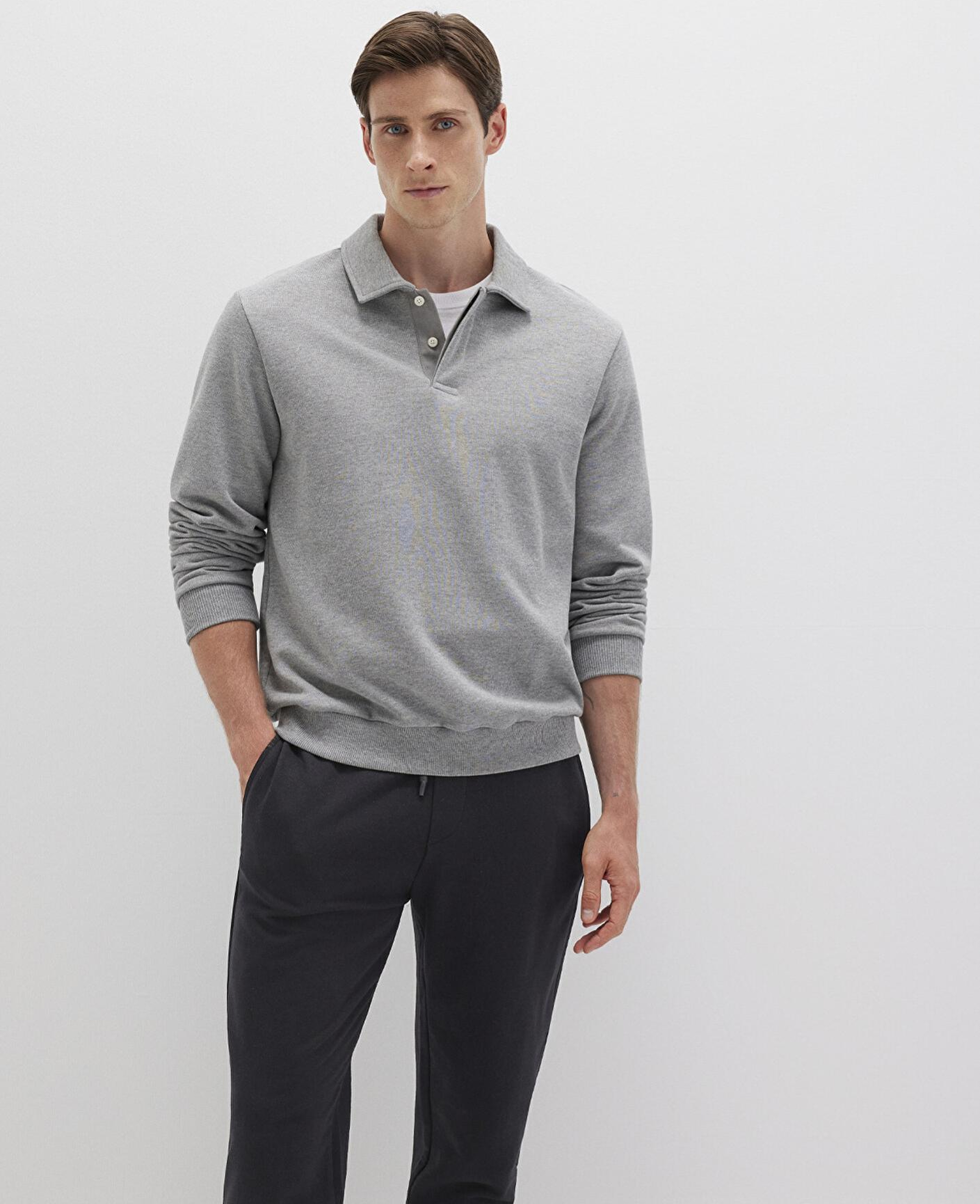 Mavi Polo Yaka Gri Sweatshirt 0S10420-80018