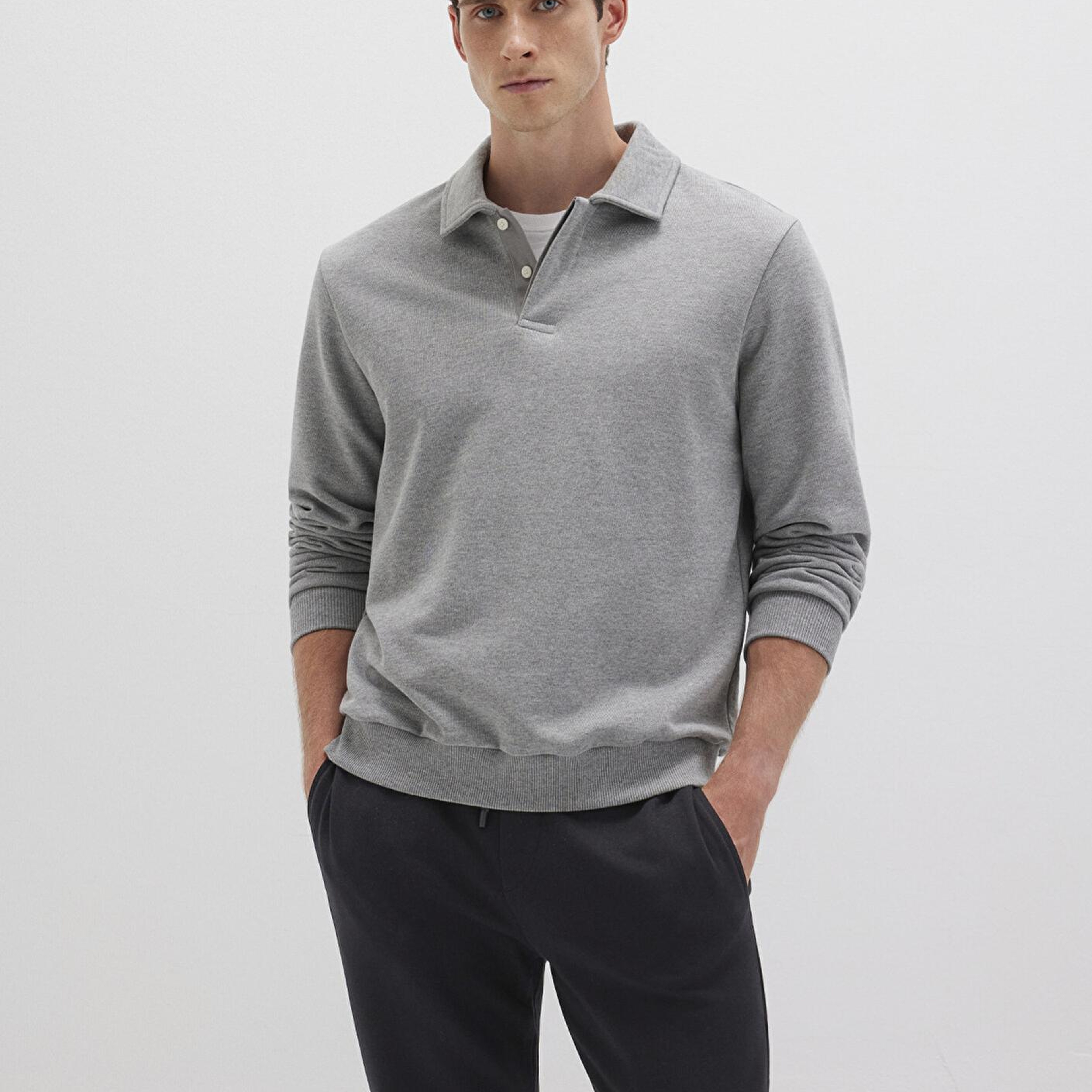 Mavi Polo Yaka Gri Sweatshirt 0S10420-80018