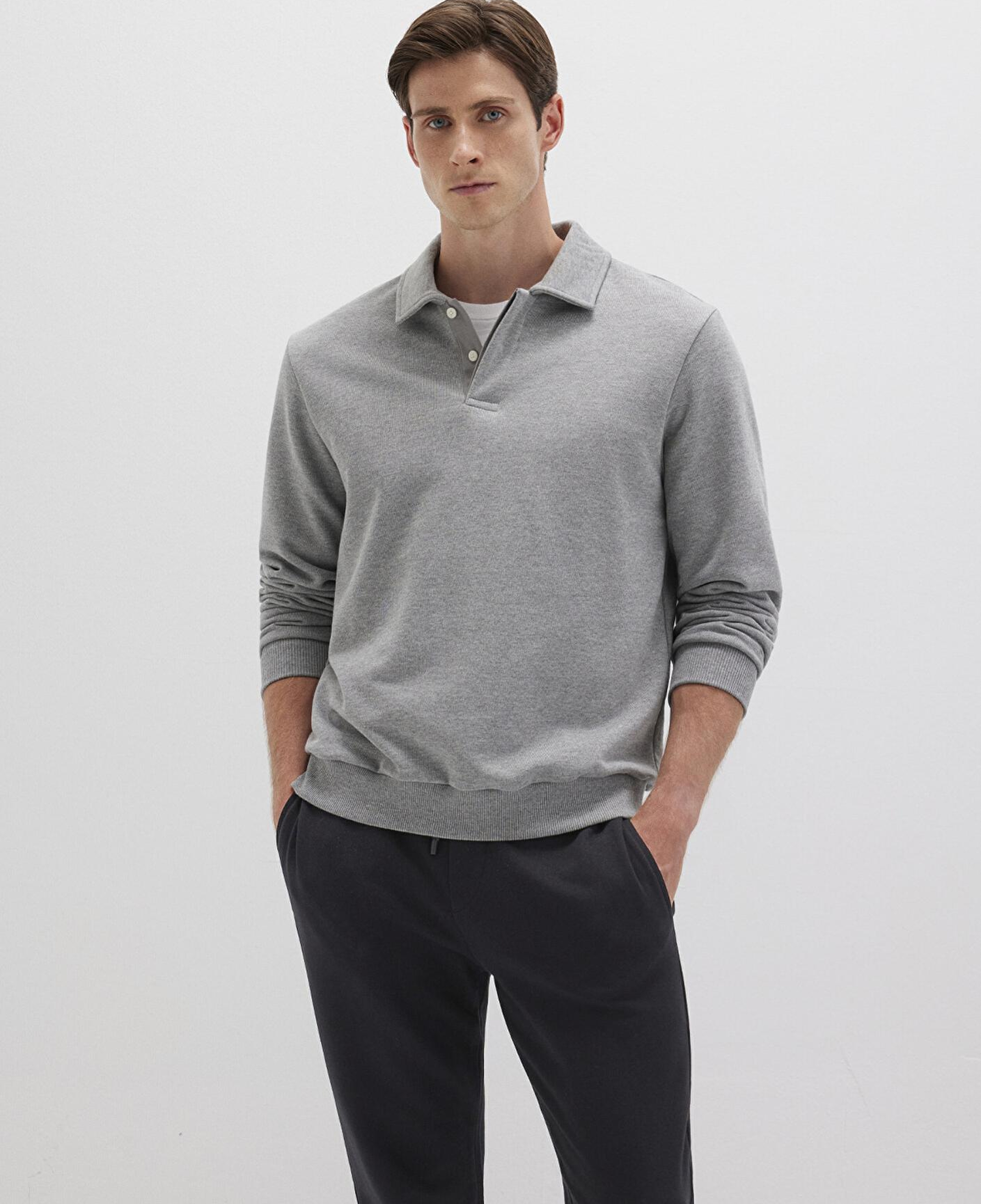 Mavi Polo Yaka Gri Sweatshirt 0S10420-80018
