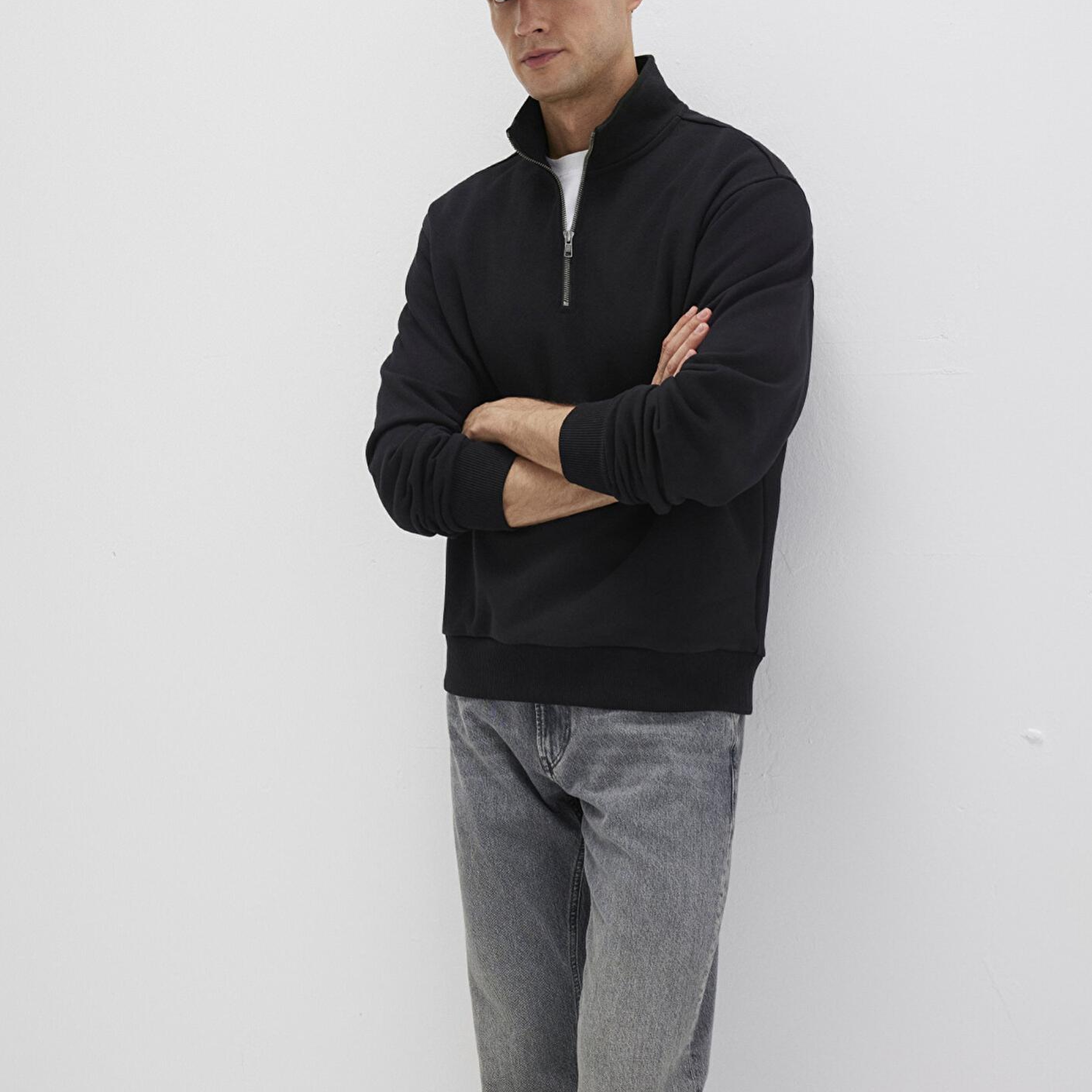 Mavi Yarı Fermuarlı Siyah Basic Sweatshirt 0S10419-900