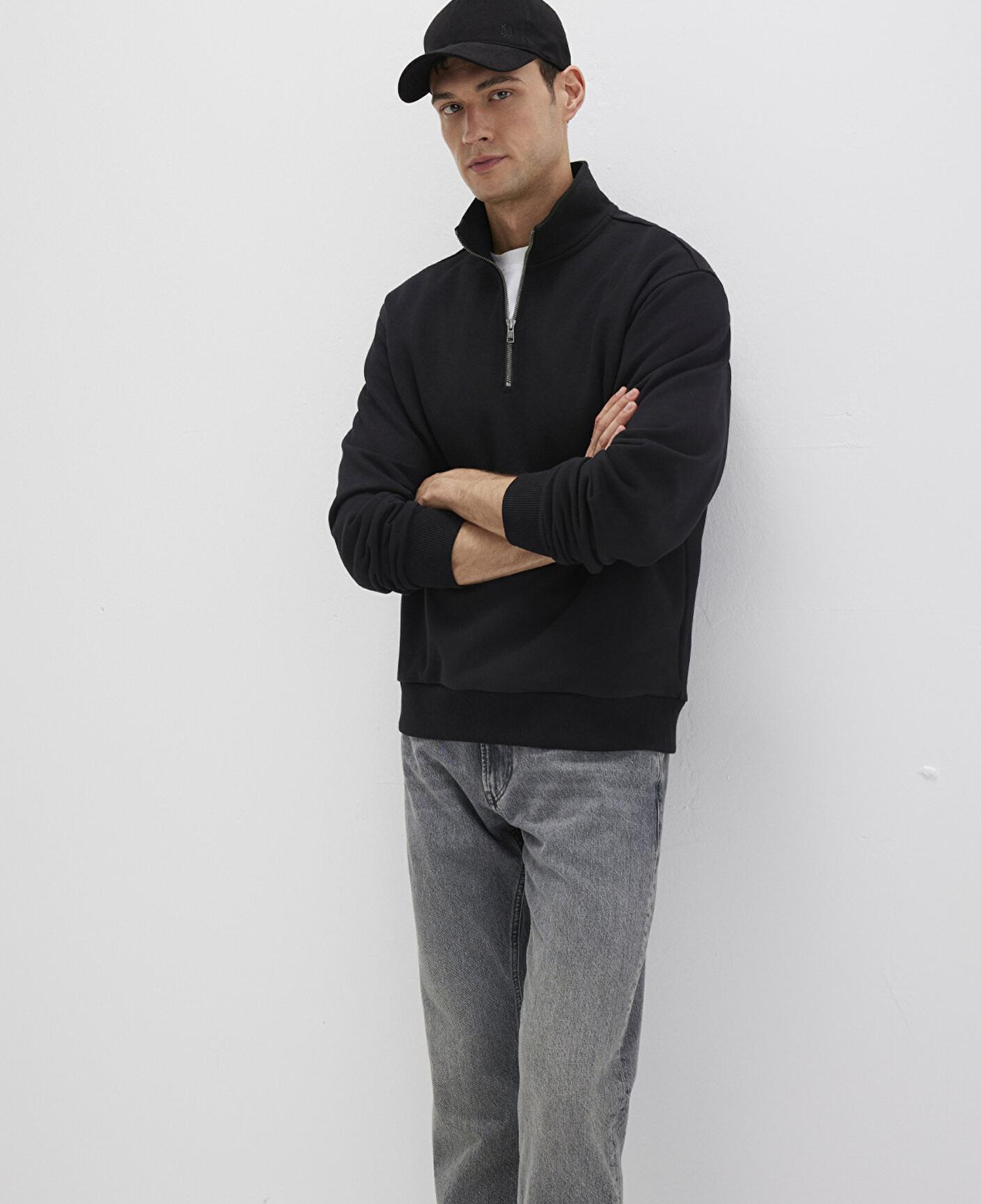 Mavi Yarı Fermuarlı Siyah Basic Sweatshirt 0S10419-900