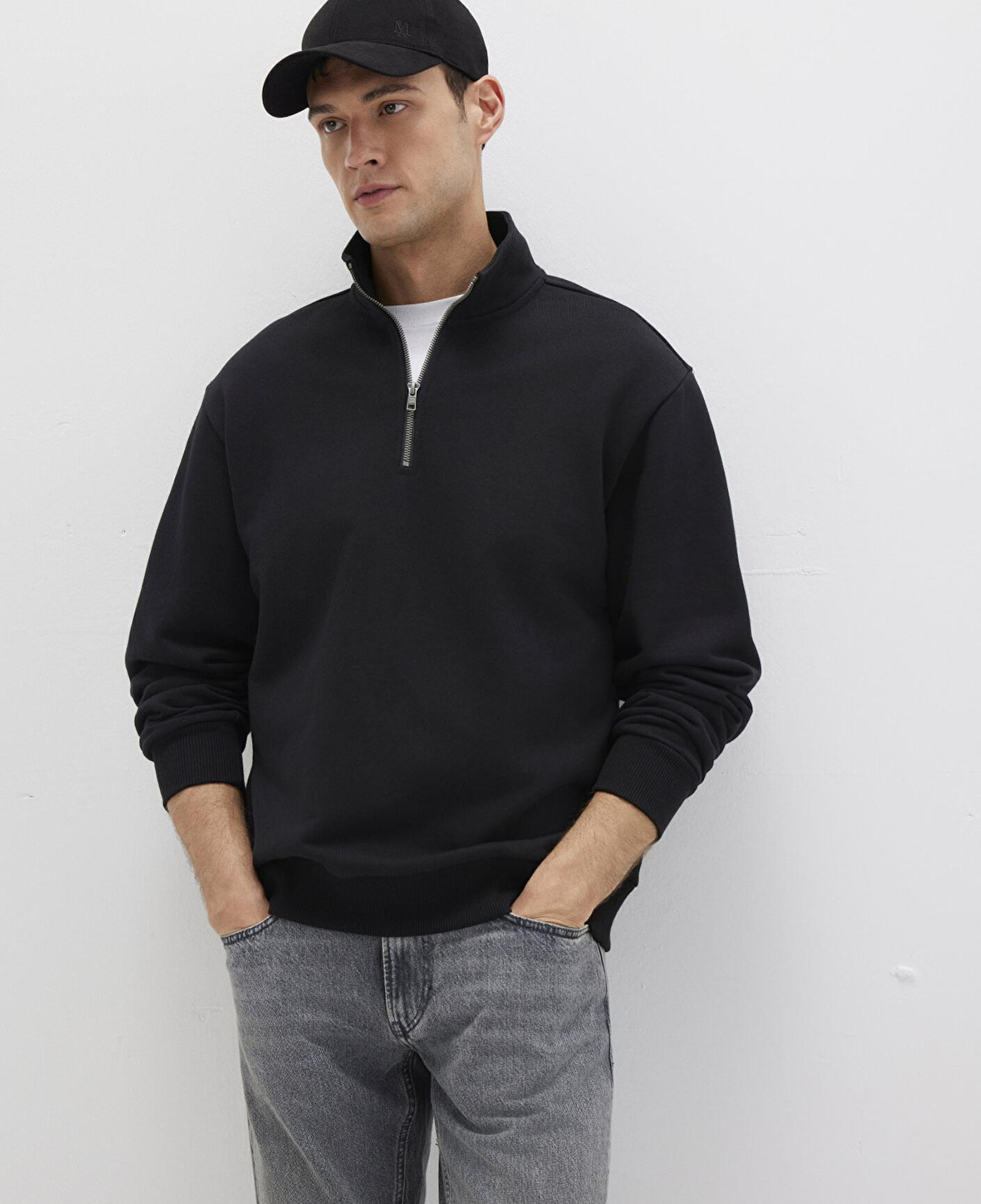 Mavi Yarı Fermuarlı Siyah Basic Sweatshirt 0S10419-900