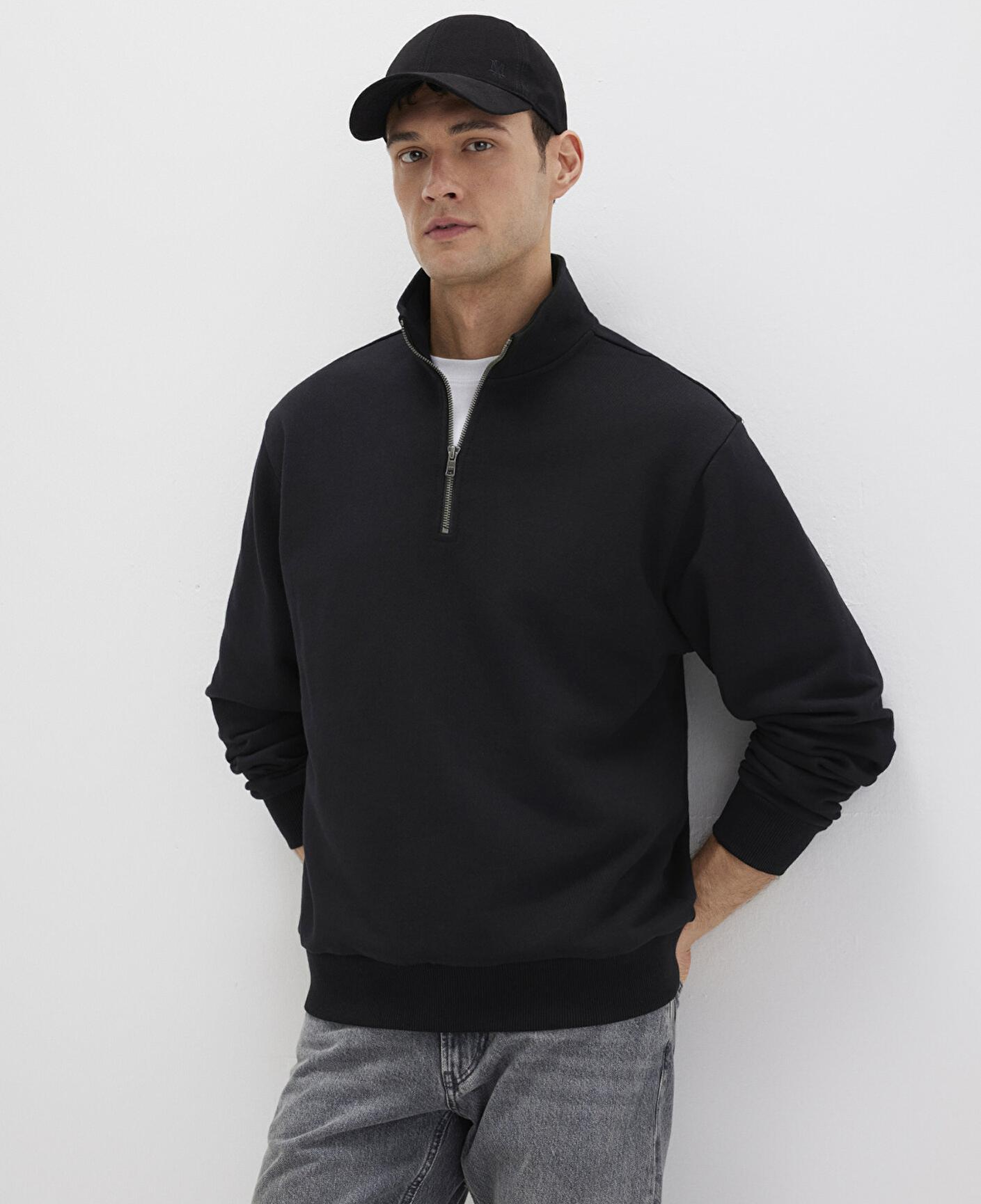 Mavi Yarı Fermuarlı Siyah Basic Sweatshirt 0S10419-900