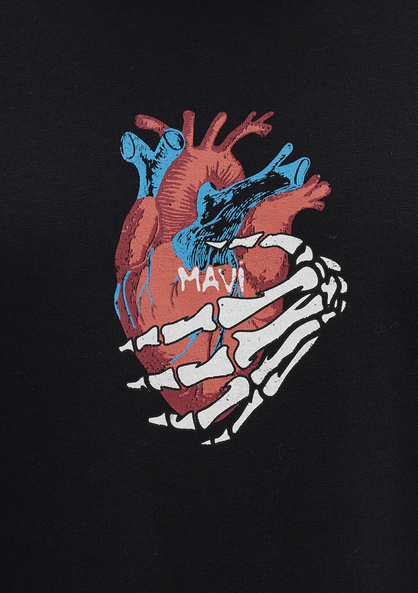 Mavi Sırt Baskılı Siyah Tişört Loose Fit / Bol Rahat Kesim 0612931-900